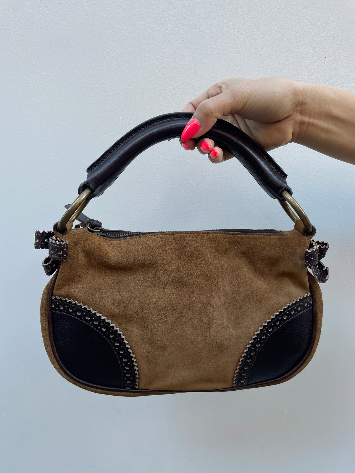 Miu Miu Vintage 1990s Y2K Suede Leather Trim Hobo Shoulder Bag