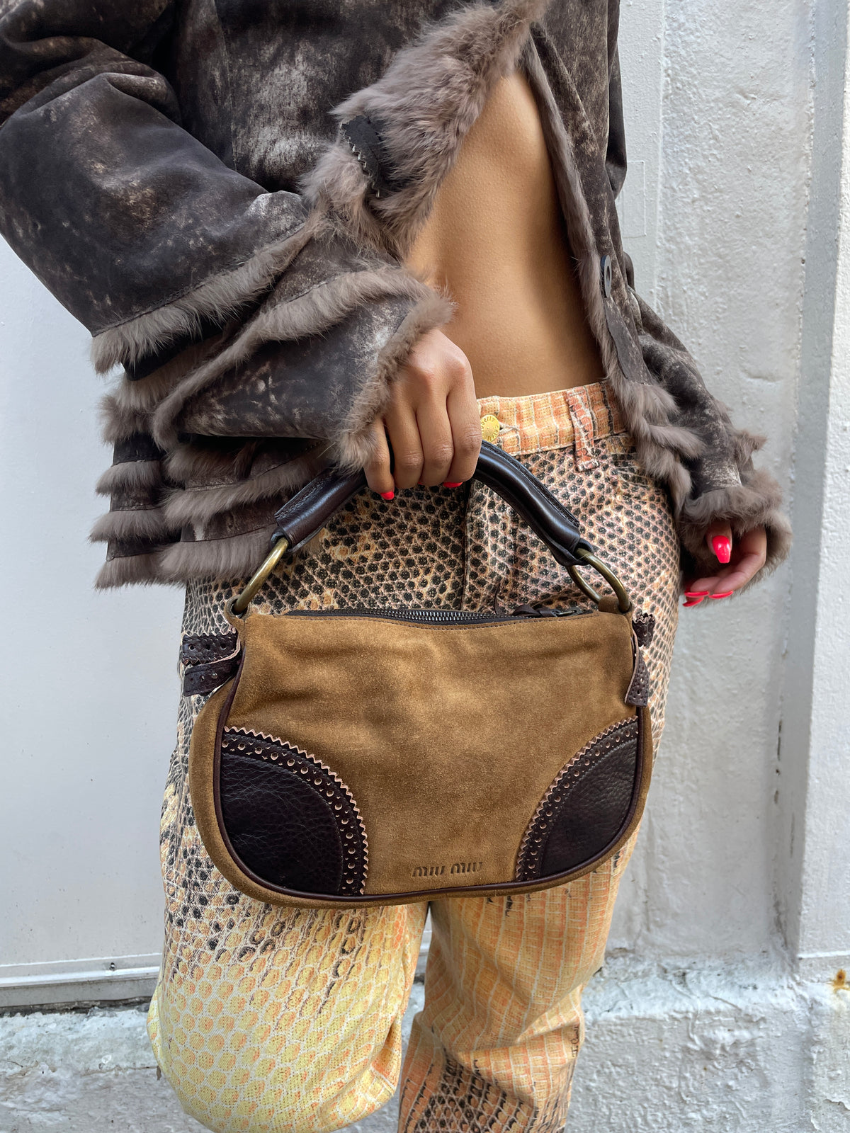 Miu Miu Vintage 1990s Y2K Suede Leather Trim Hobo Shoulder Bag