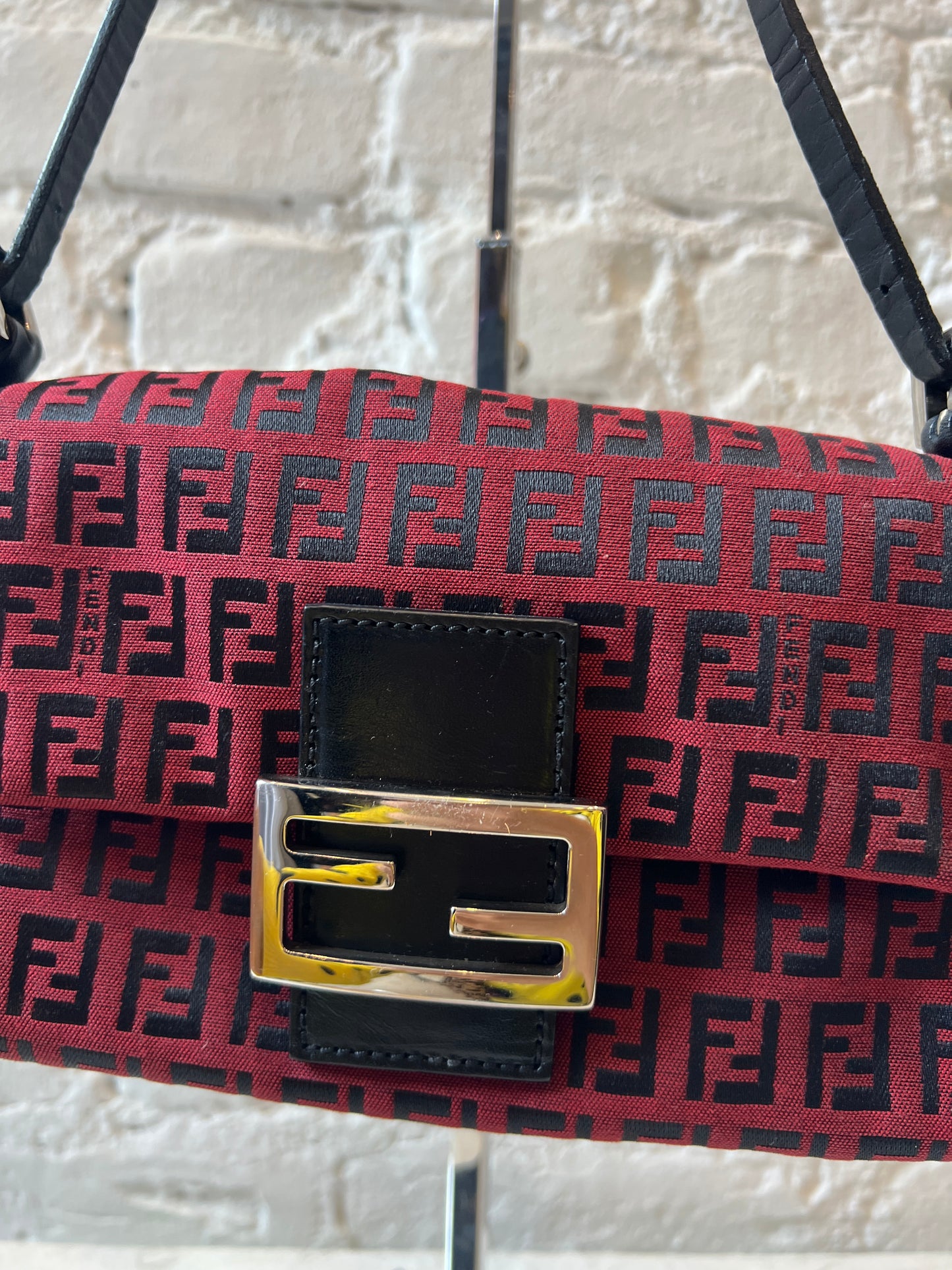 Fendi Zucchino Red and Black Mini Mamma Baguette
