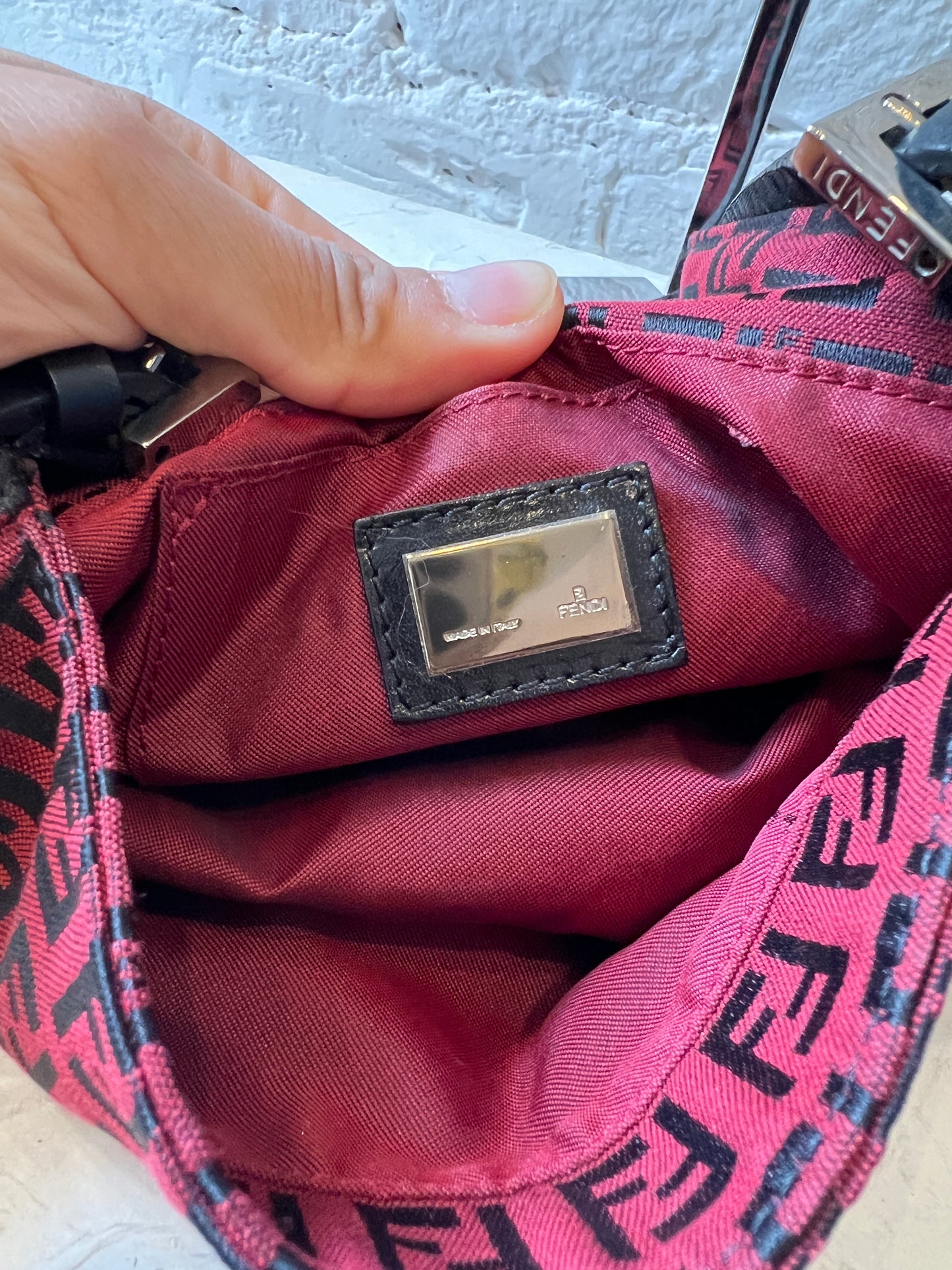 Fendi Zucchino Red and Black Mini Mamma Baguette
