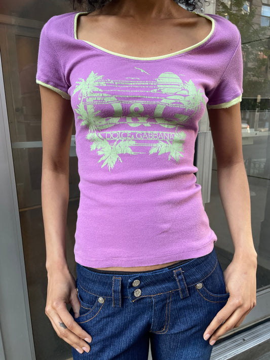 Vintage Dolce & Gabbana Purple Knit Short Sleeve Top