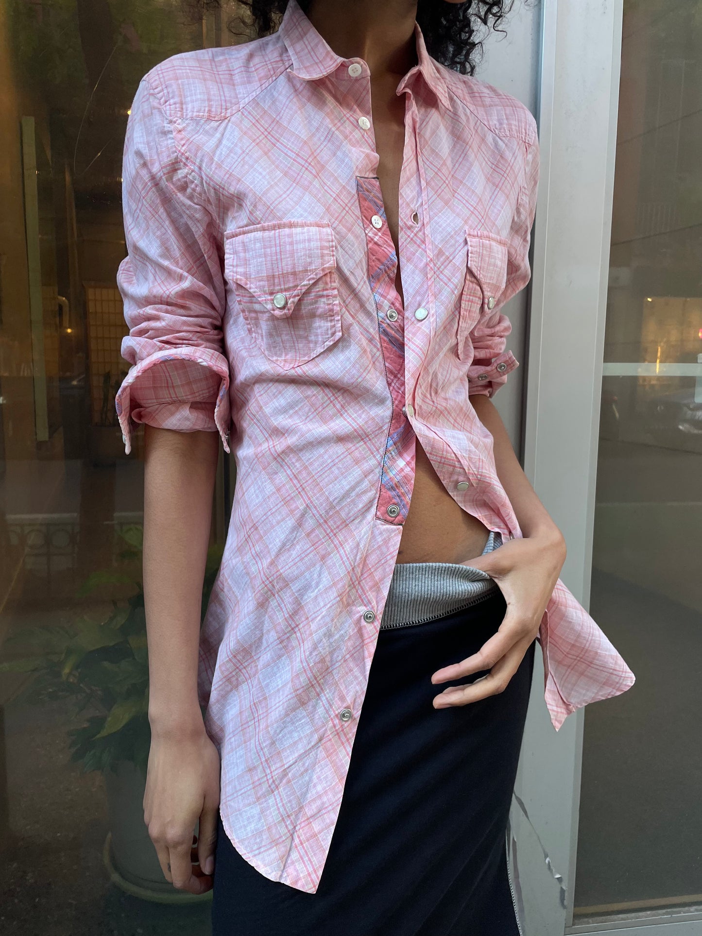 Dolce & Gabbana Pink Plaid Western Top