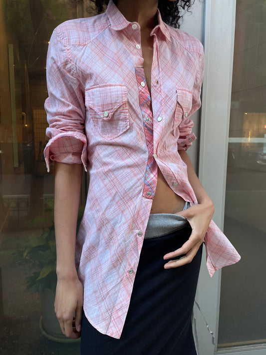 Dolce & Gabbana Pink Plaid Western Top