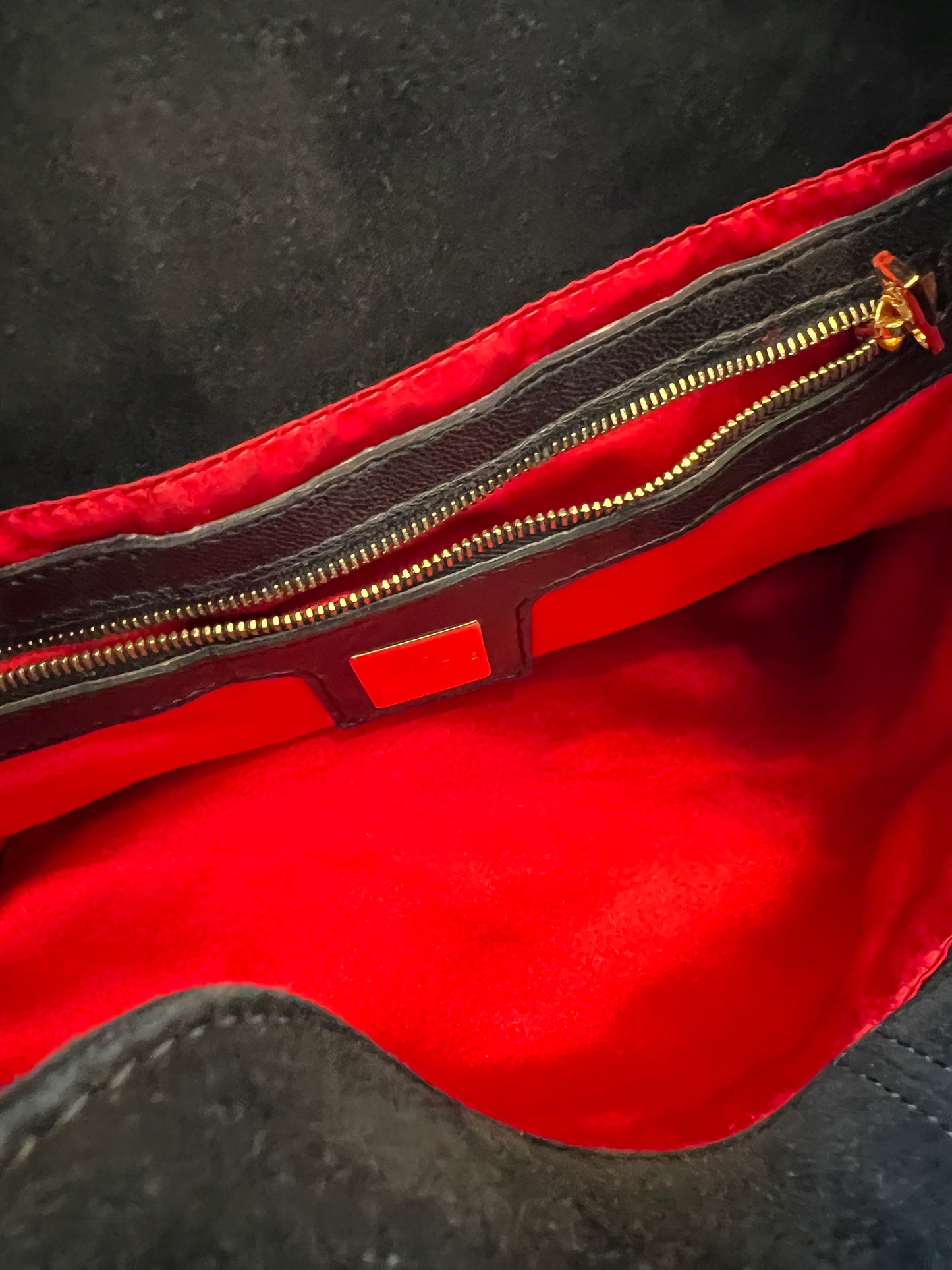Fendi Black Suede Baguette Shoulder Bag with Red Lining