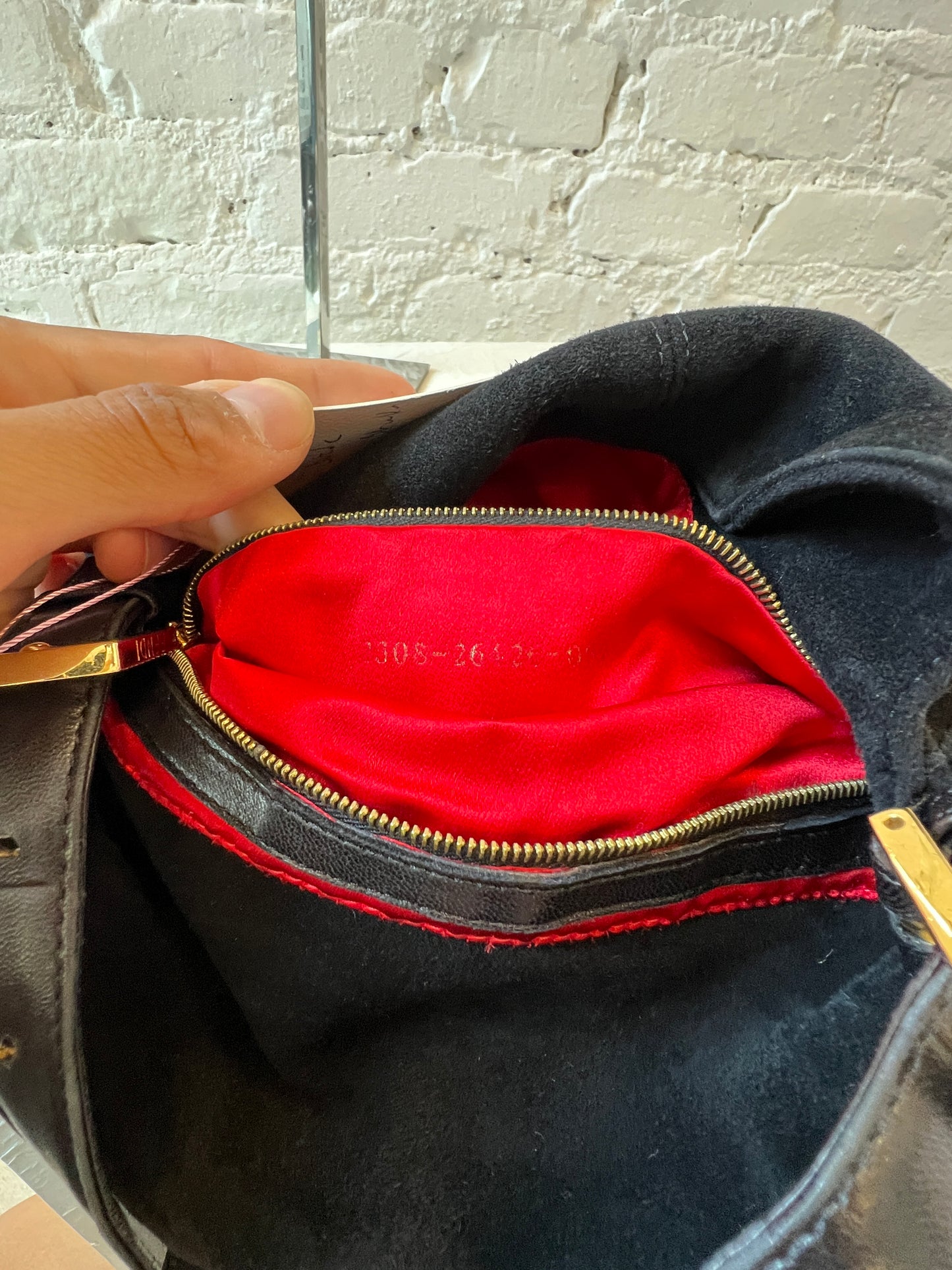 Fendi Black Suede Baguette Shoulder Bag with Red Lining