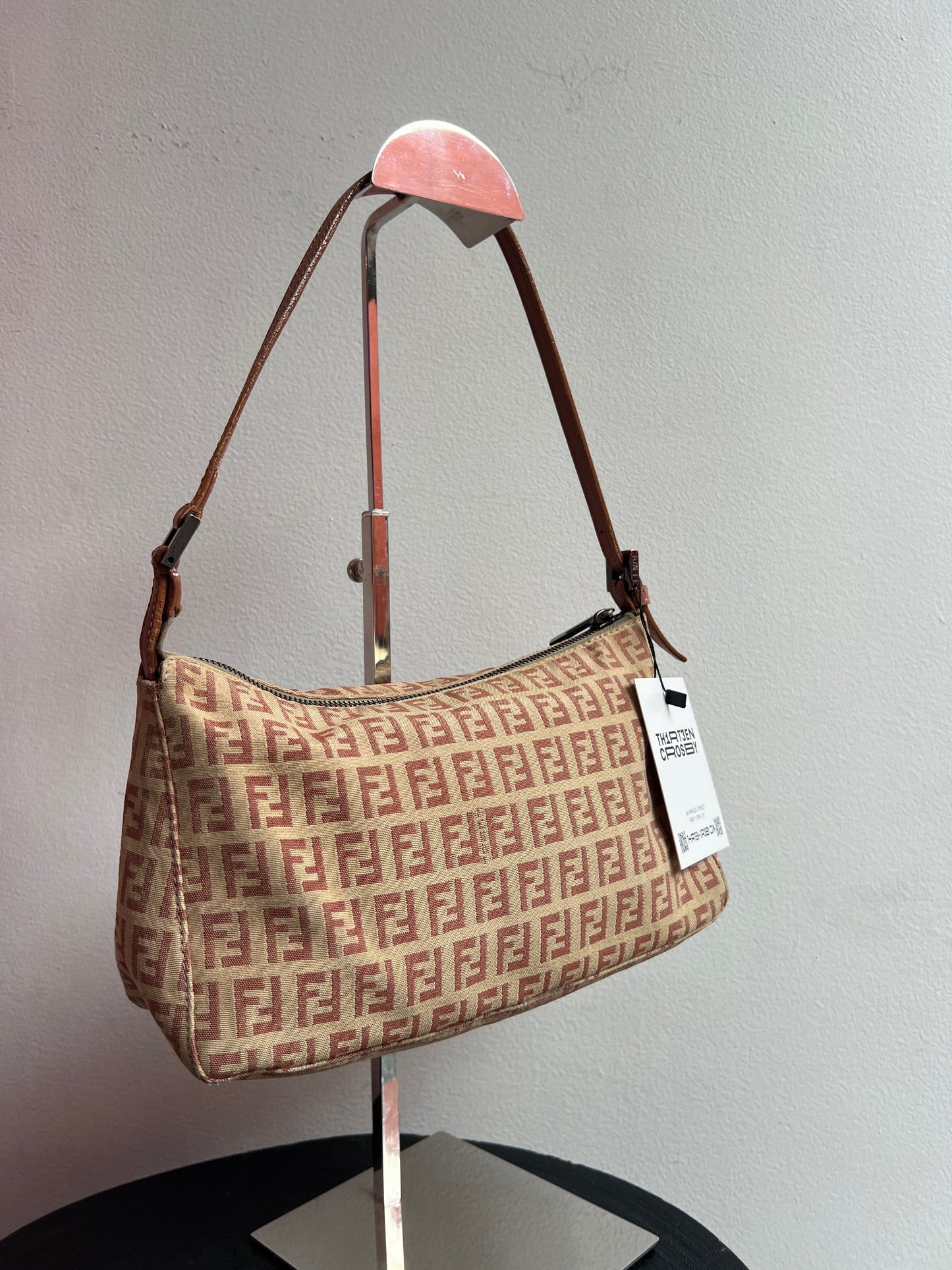 Fendi Zucchino Shoulder Bag in Tan and Pink
