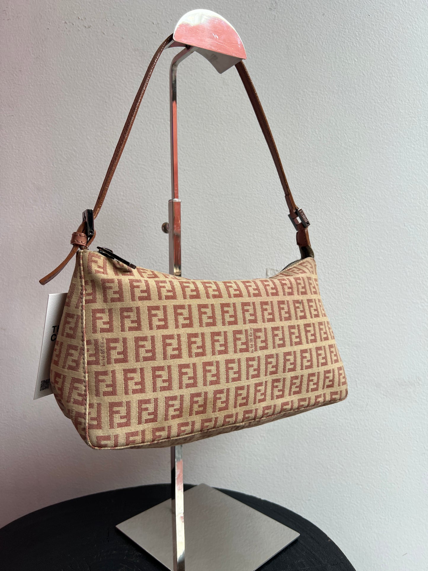 Fendi Zucchino Shoulder Bag in Tan and Pink