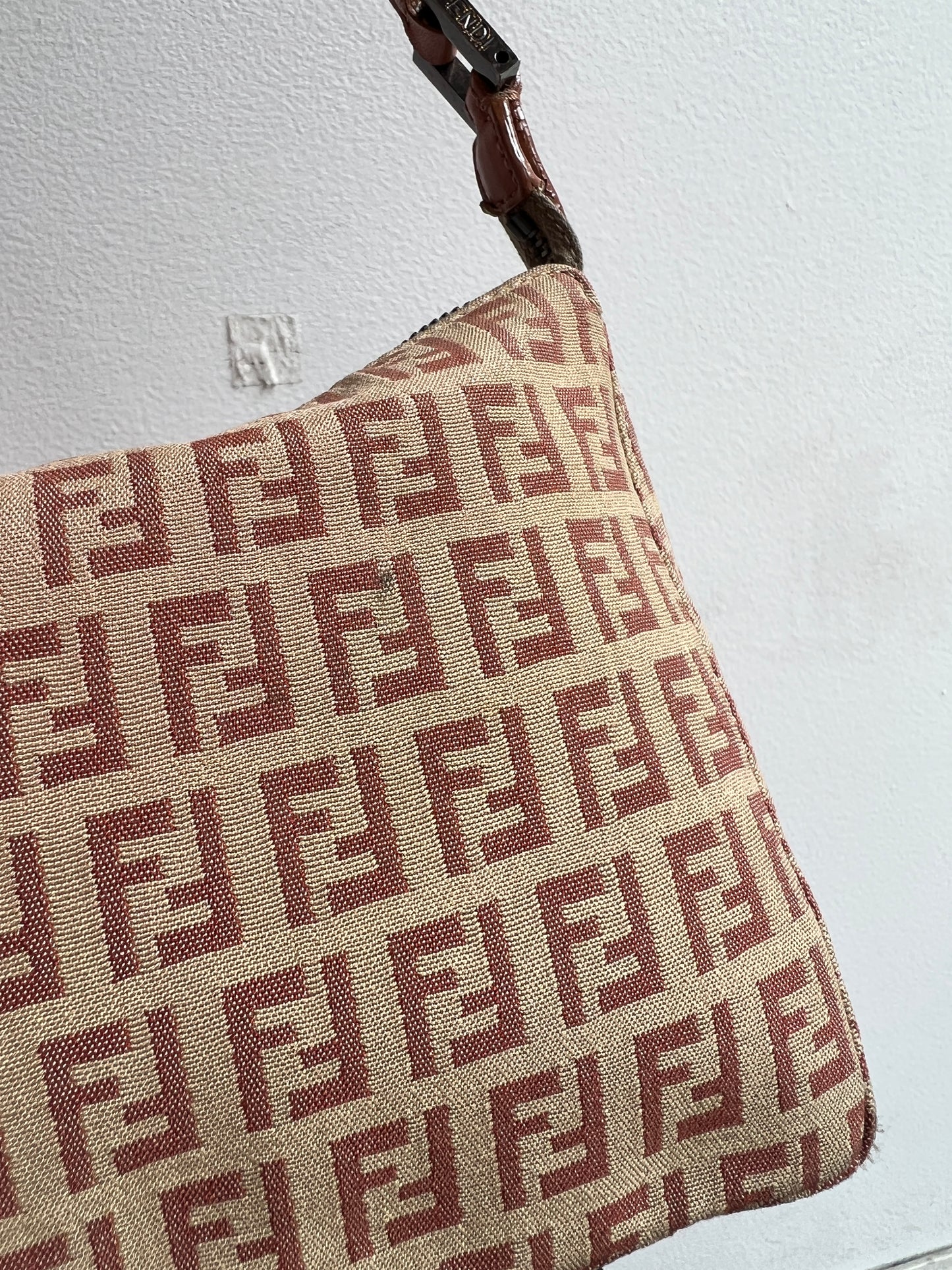Fendi Zucchino Shoulder Bag in Tan and Pink