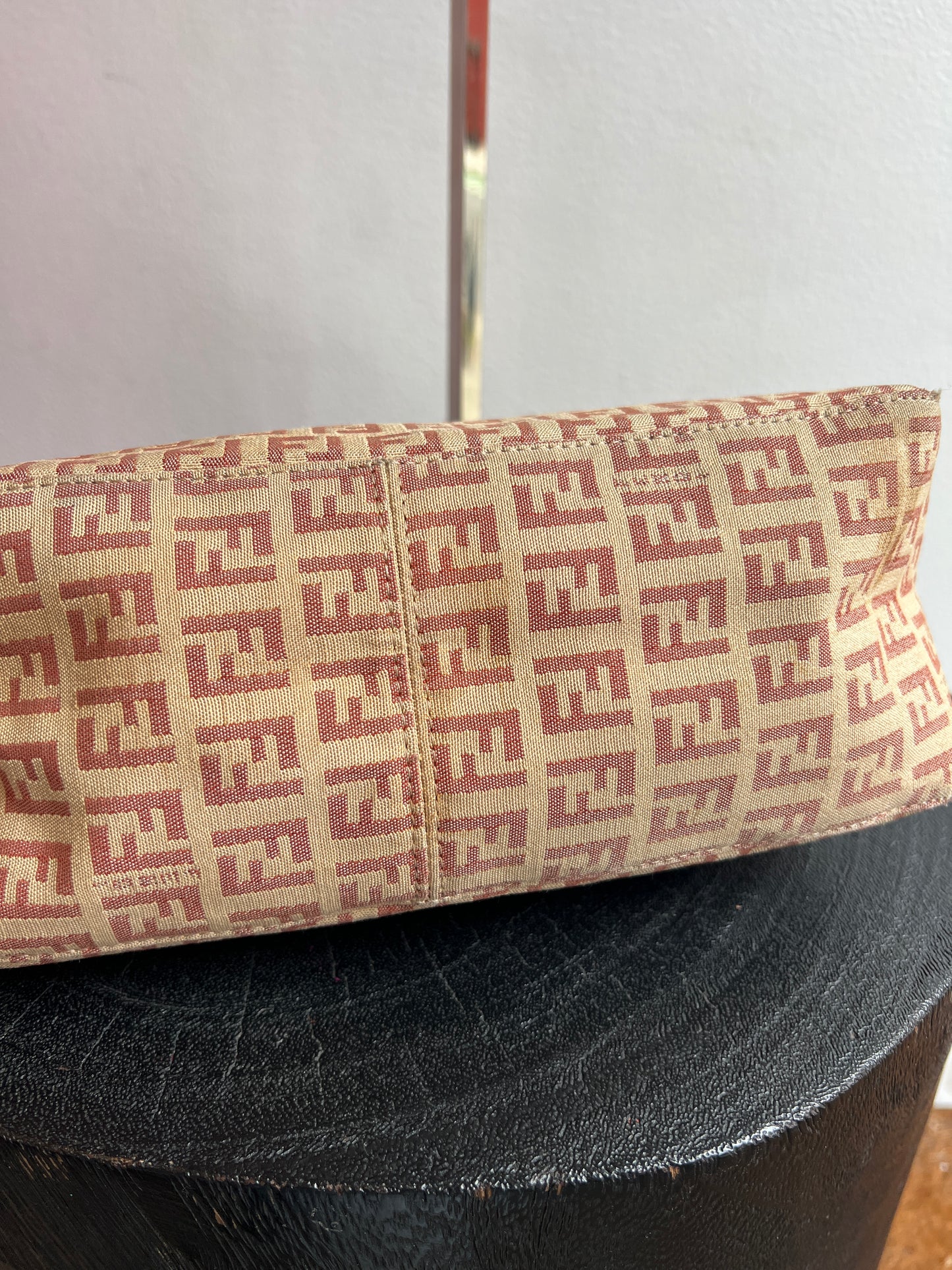 Fendi Zucchino Shoulder Bag in Tan and Pink