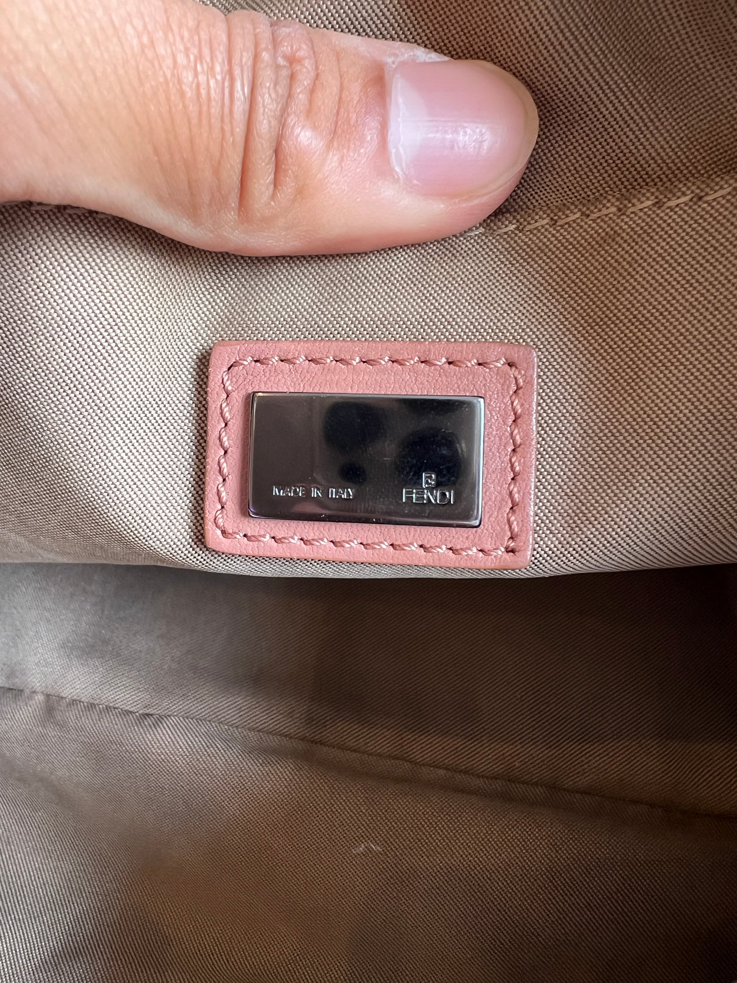 Fendi Zucchino Shoulder Bag in Tan and Pink