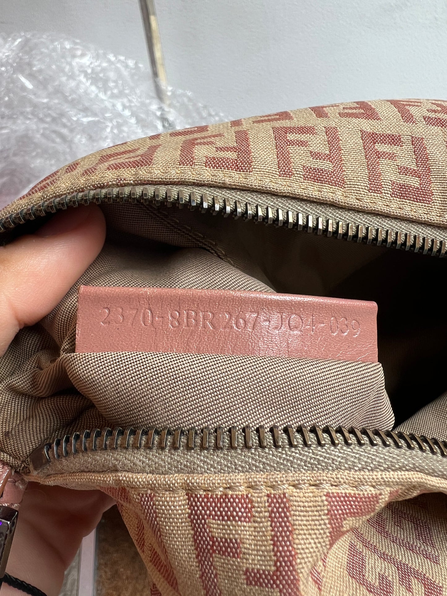 Fendi Zucchino Shoulder Bag in Tan and Pink