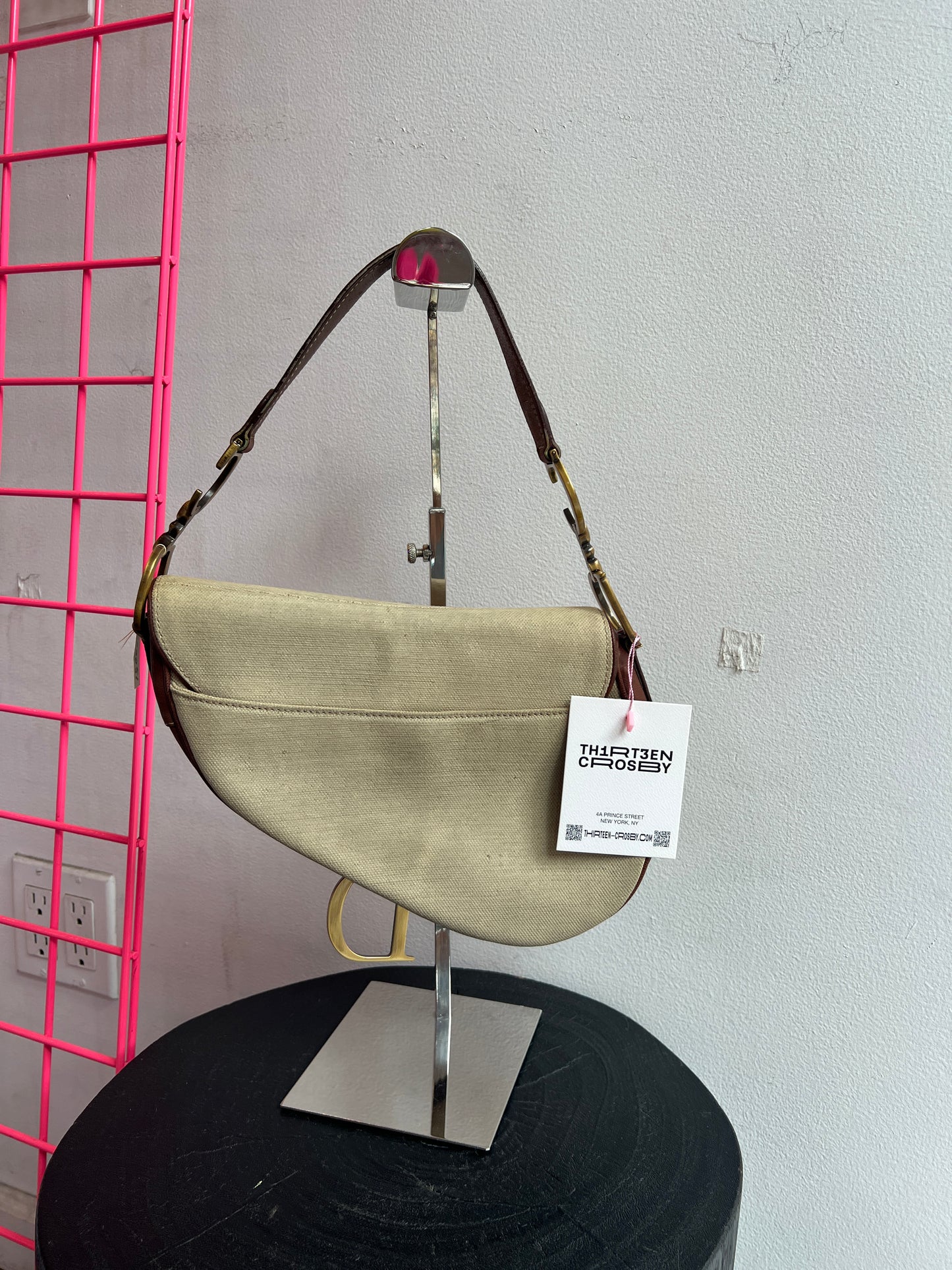 Christian Dior Vintage Saddle Bag – Cream Canvas with Brown Leather Trim