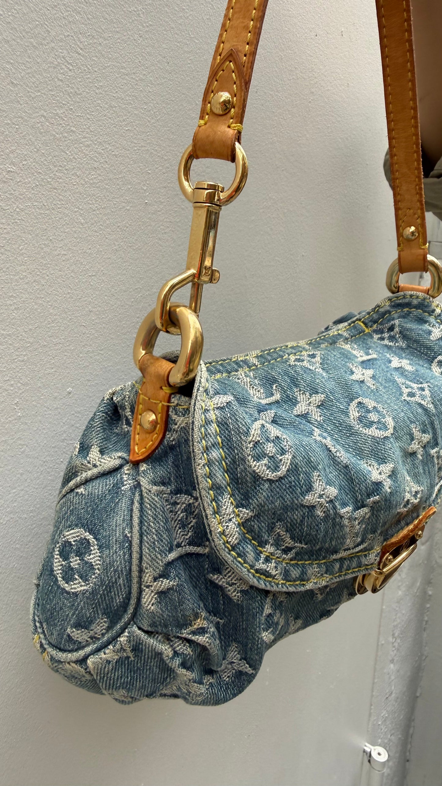 Louis Vuitton 2005 Monogram Denim Blue Pleaty Mini Shoulder Bag
