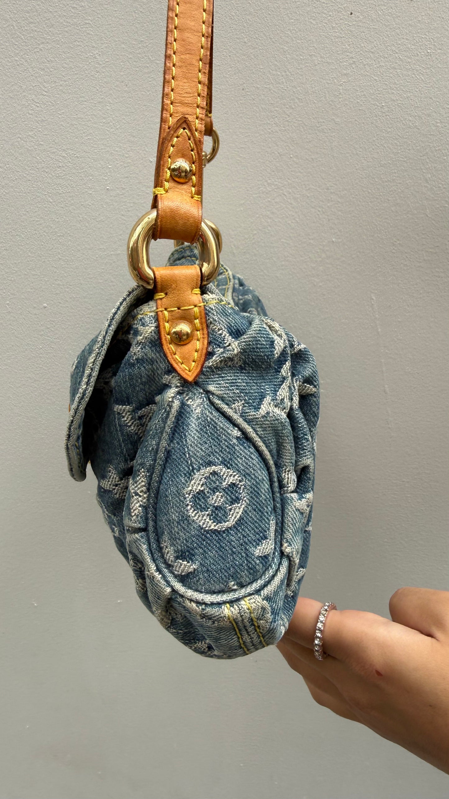 Louis Vuitton 2005 Monogram Denim Blue Pleaty Mini Shoulder Bag