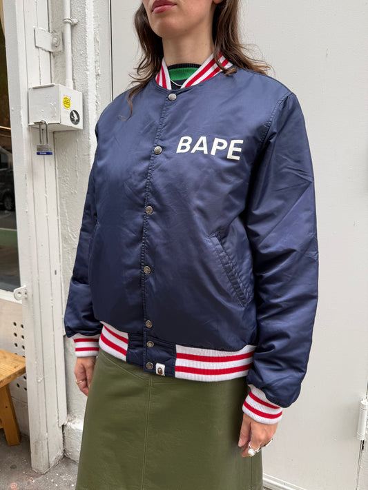BAPE Y2K Navy Blue Logo Varsity Jacket