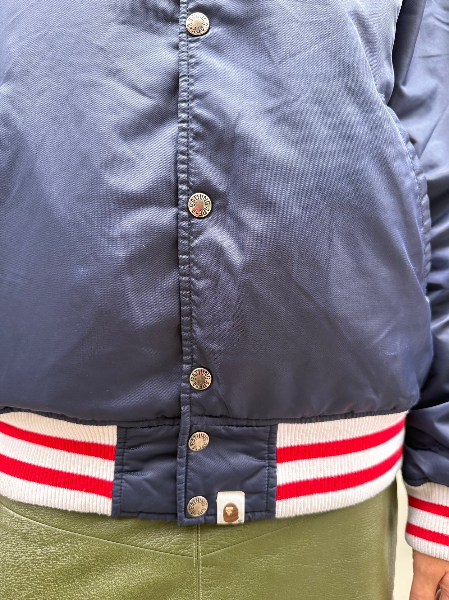 BAPE Y2K Navy Blue Logo Varsity Jacket