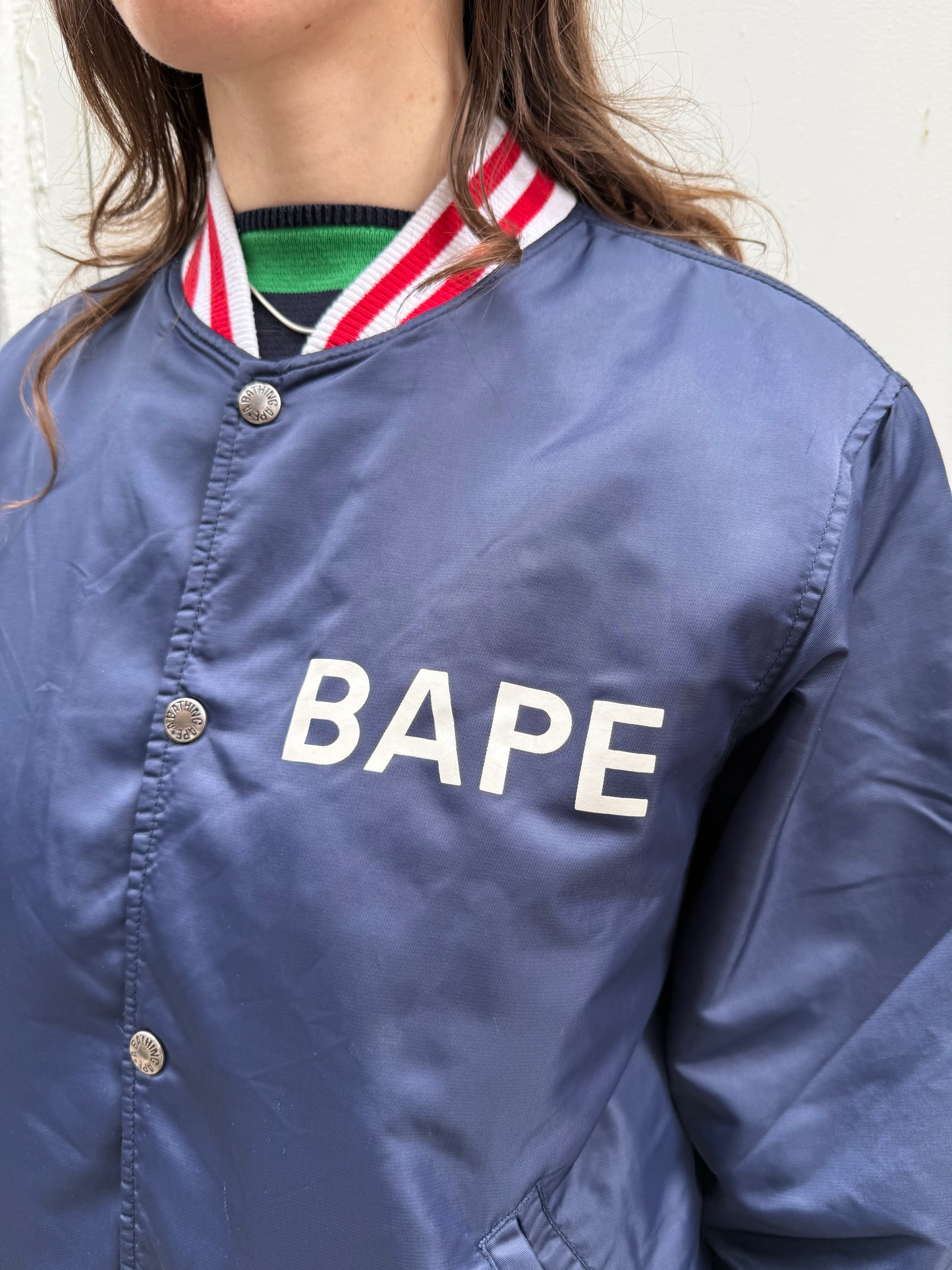 BAPE Y2K Navy Blue Logo Varsity Jacket