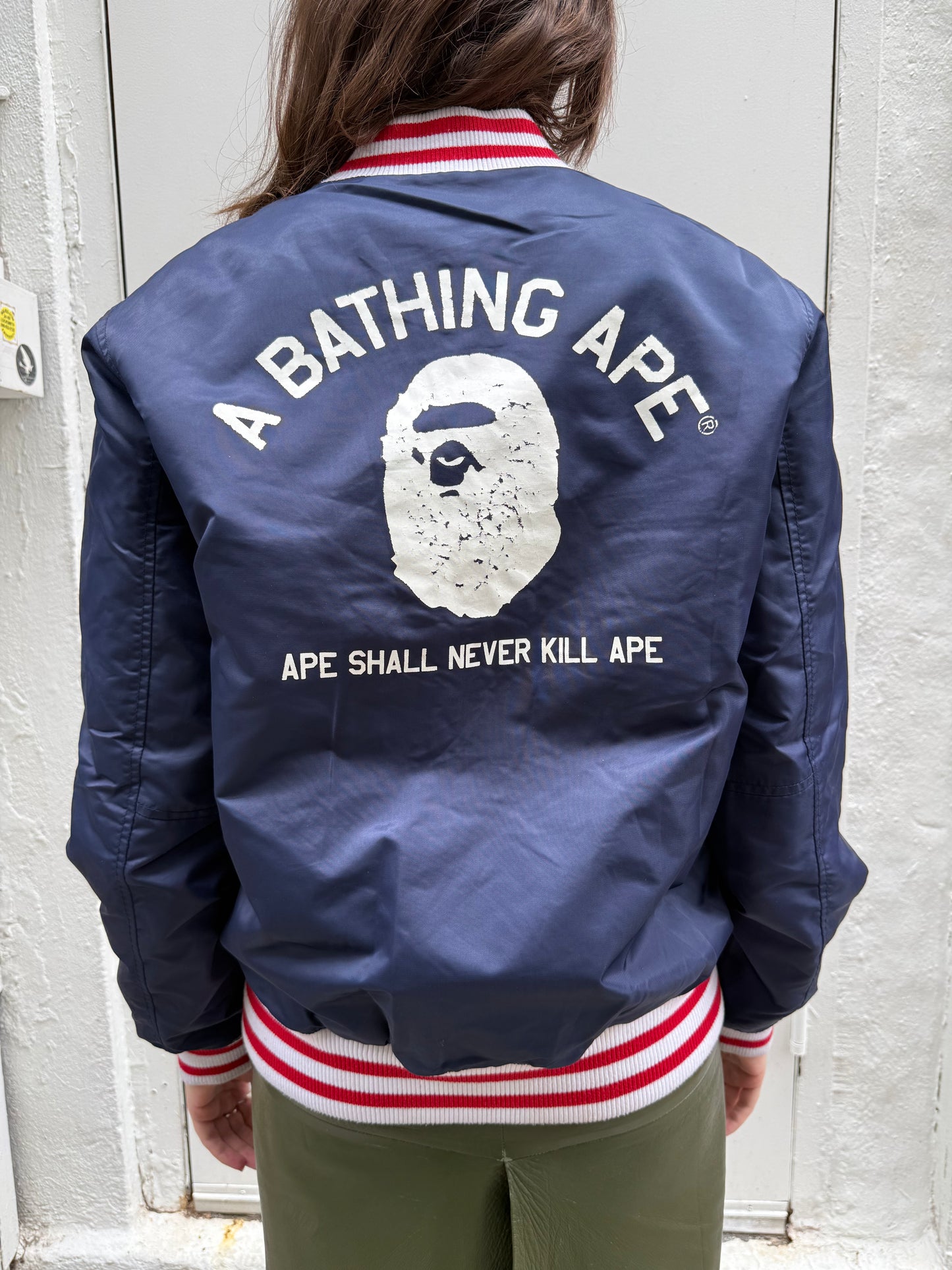 BAPE Y2K Navy Blue Logo Varsity Jacket