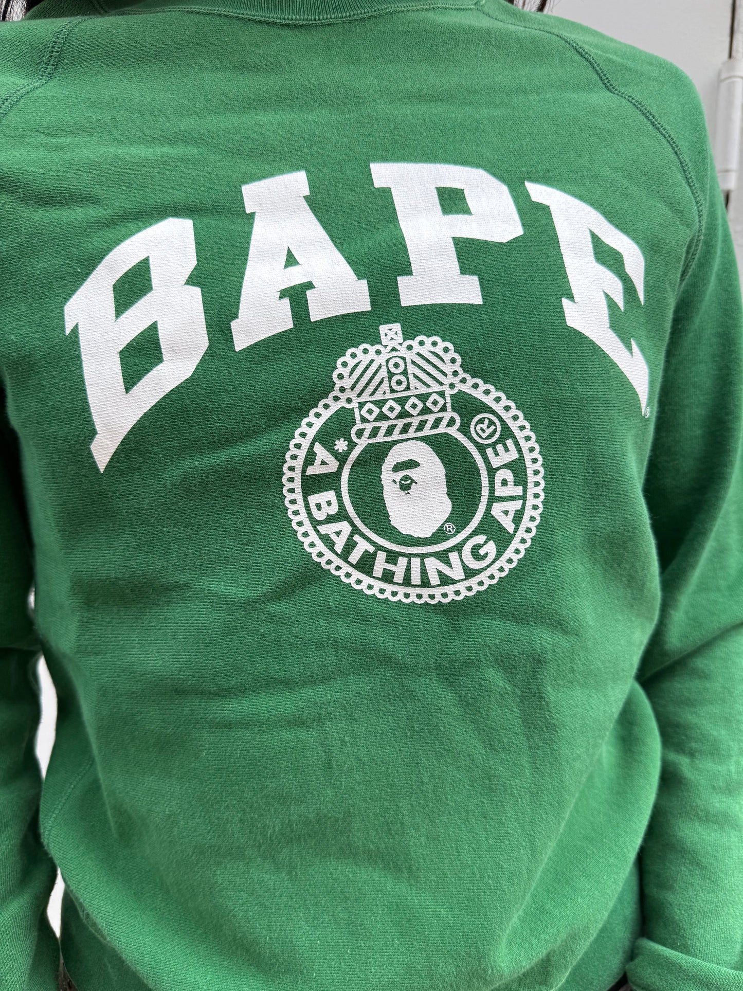 BAPE Y2K Green College Logo Sweatshirt