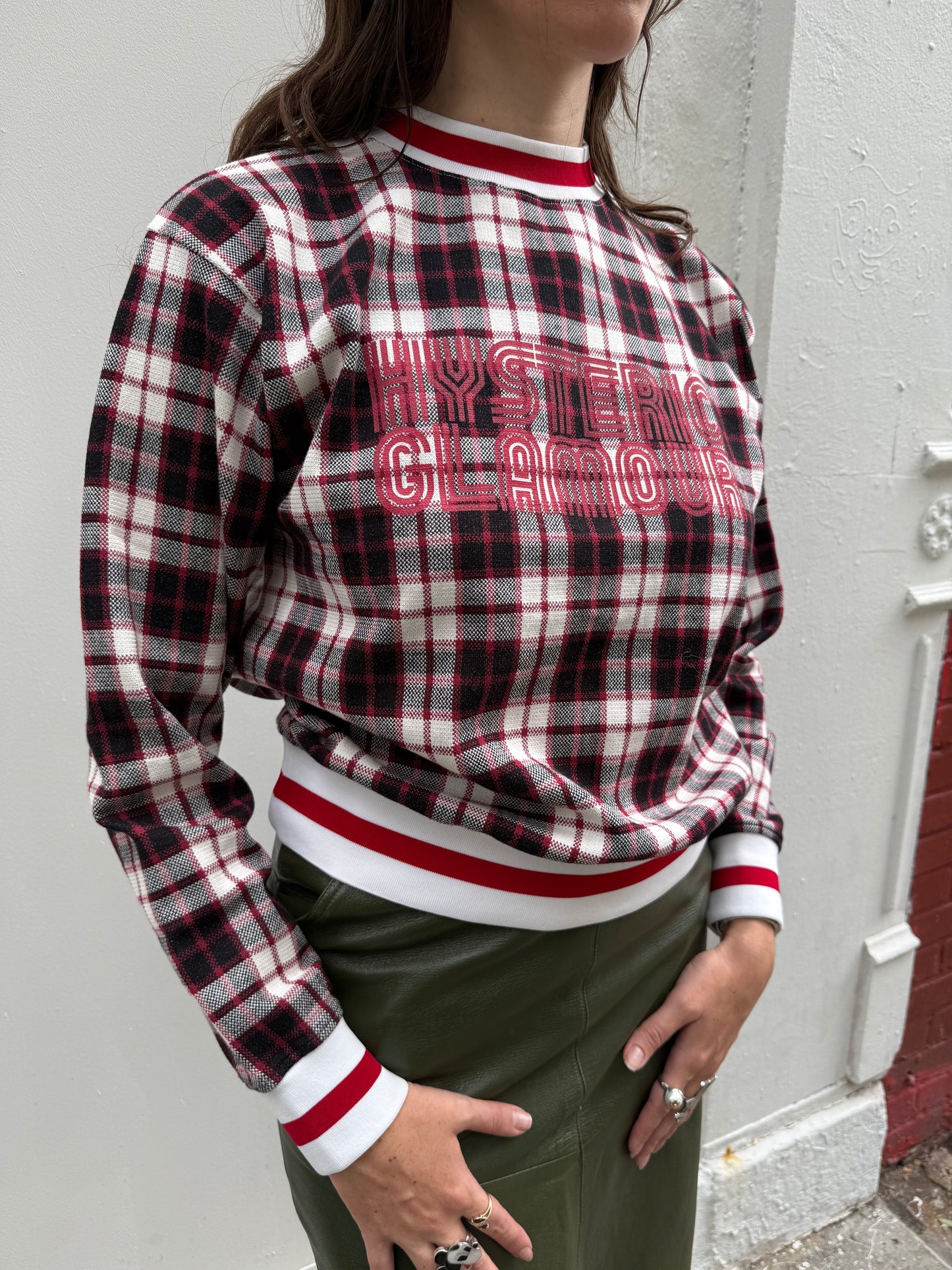 Hysteric Glamour Y2K Red White & Black Gingham Plaid Logo Sweatshirt 94