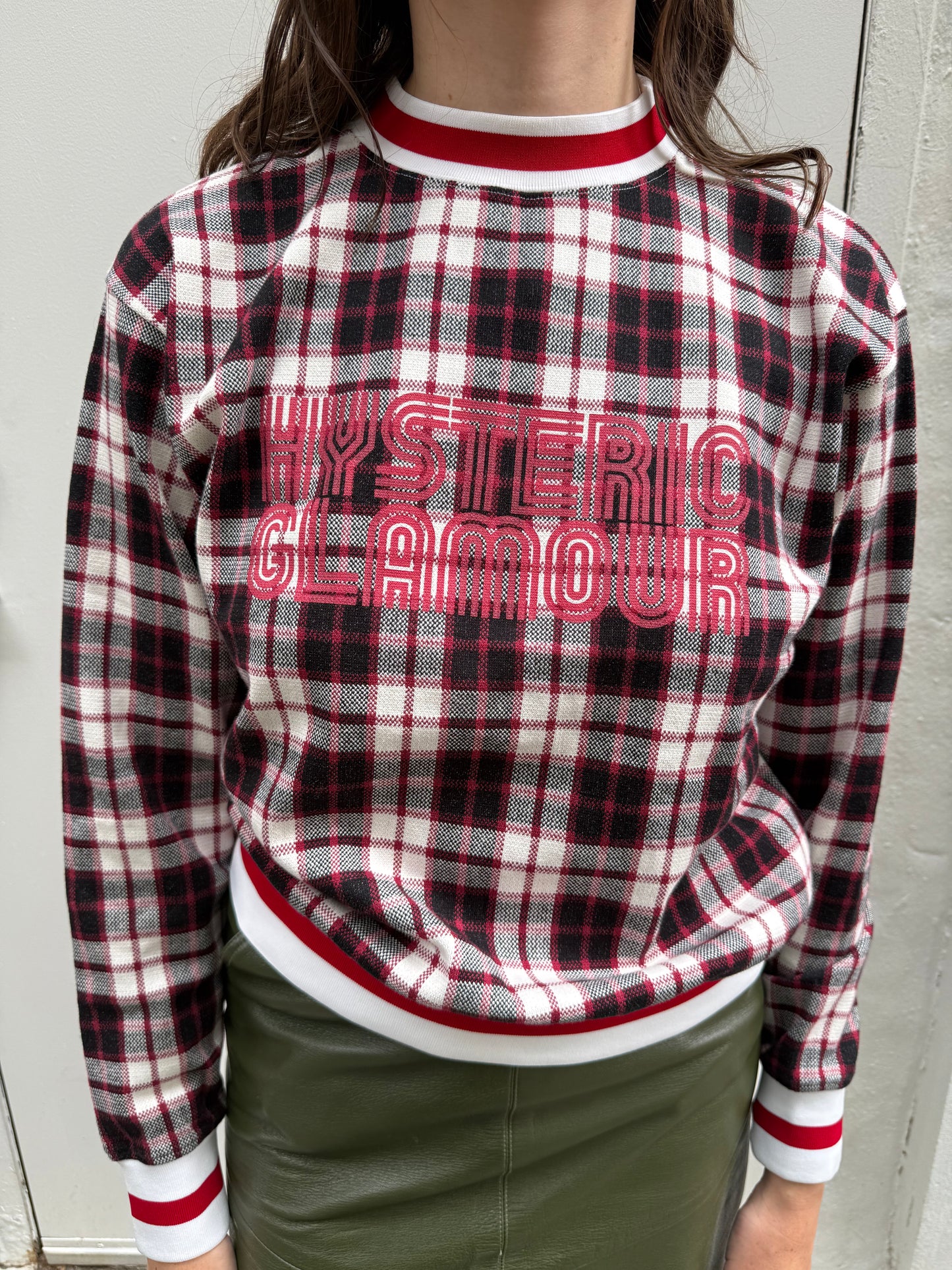 Hysteric Glamour Y2K Red White & Black Gingham Plaid Logo Sweatshirt 94