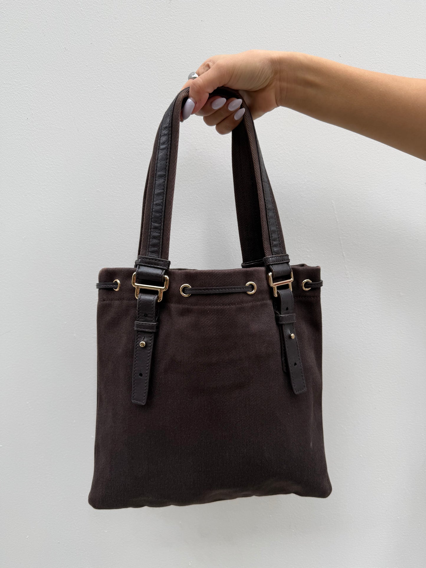 Yves Saint Laurent Y2K Rive Gauche Brown Mini Tote Bag with Green Logo
