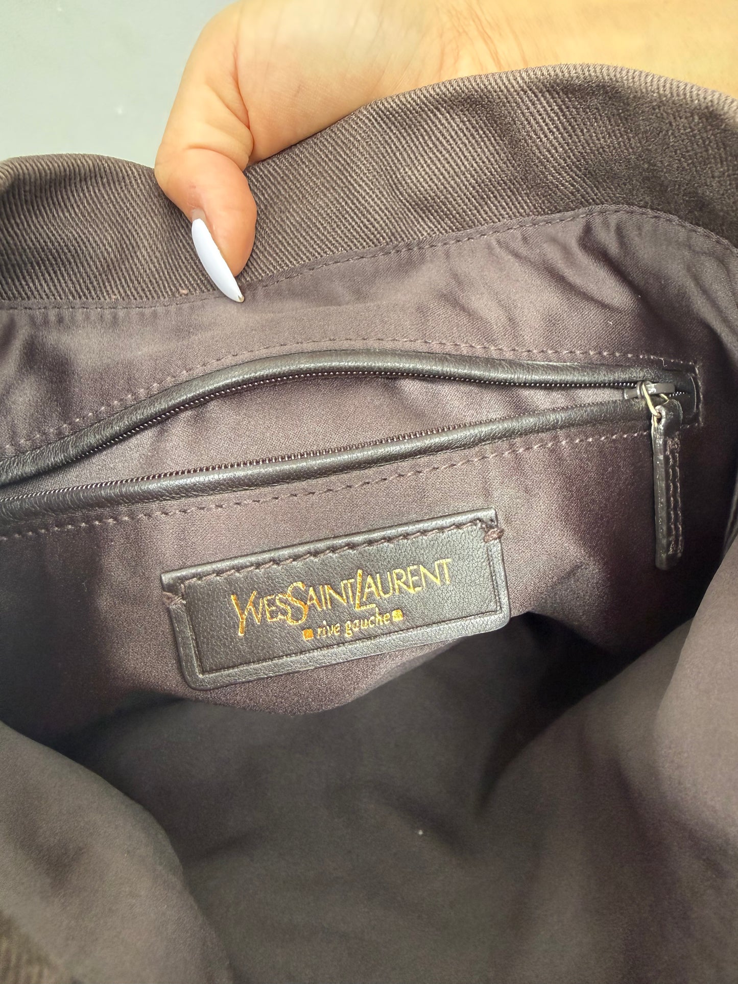 Yves Saint Laurent Y2K Rive Gauche Brown Mini Tote Bag with Green Logo