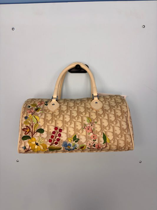 Christian Dior Trotter Boston Bag in Beige with Floral Embroidery