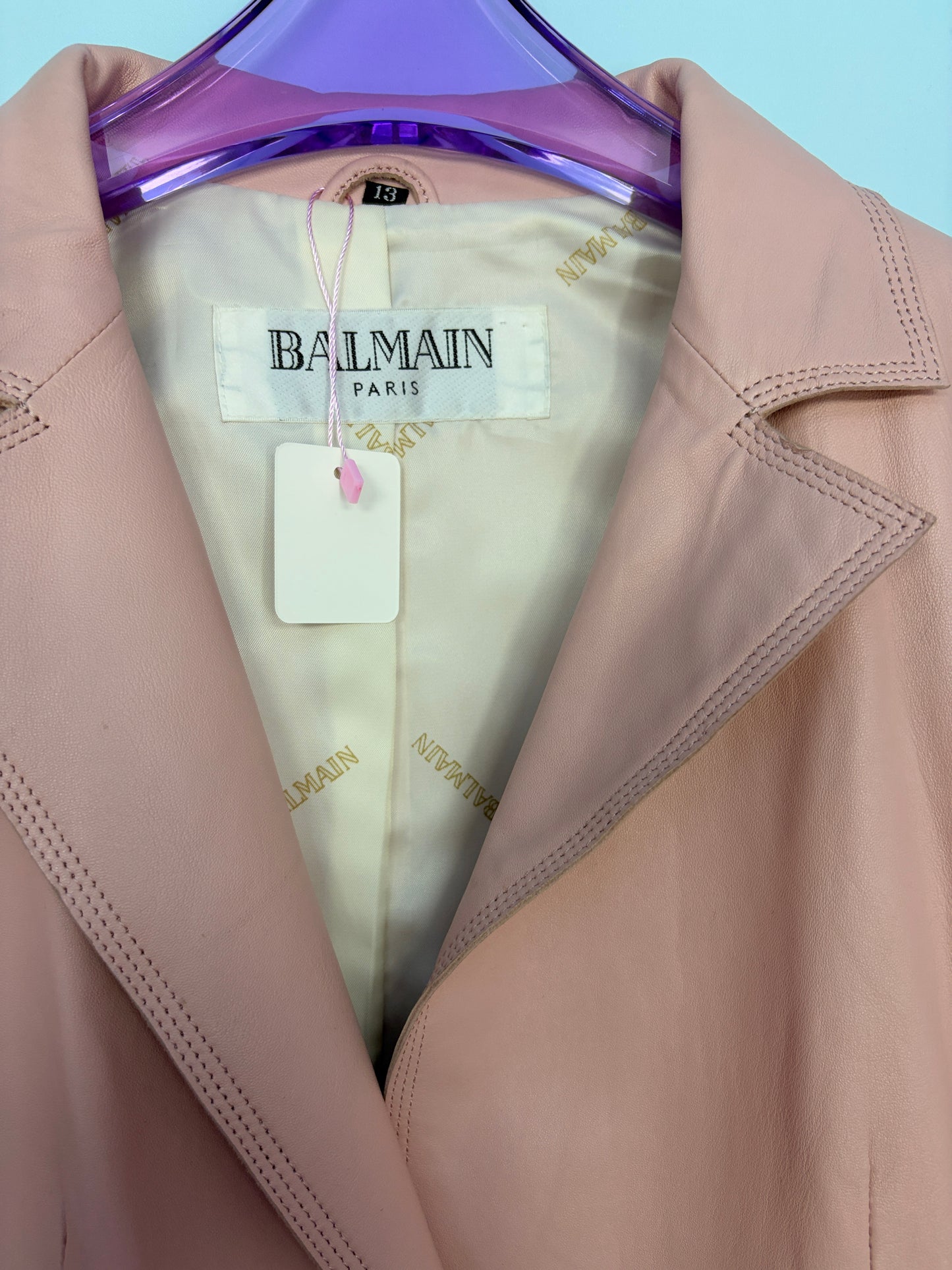 Vintage Balmain Leather Blazer in Baby Pink