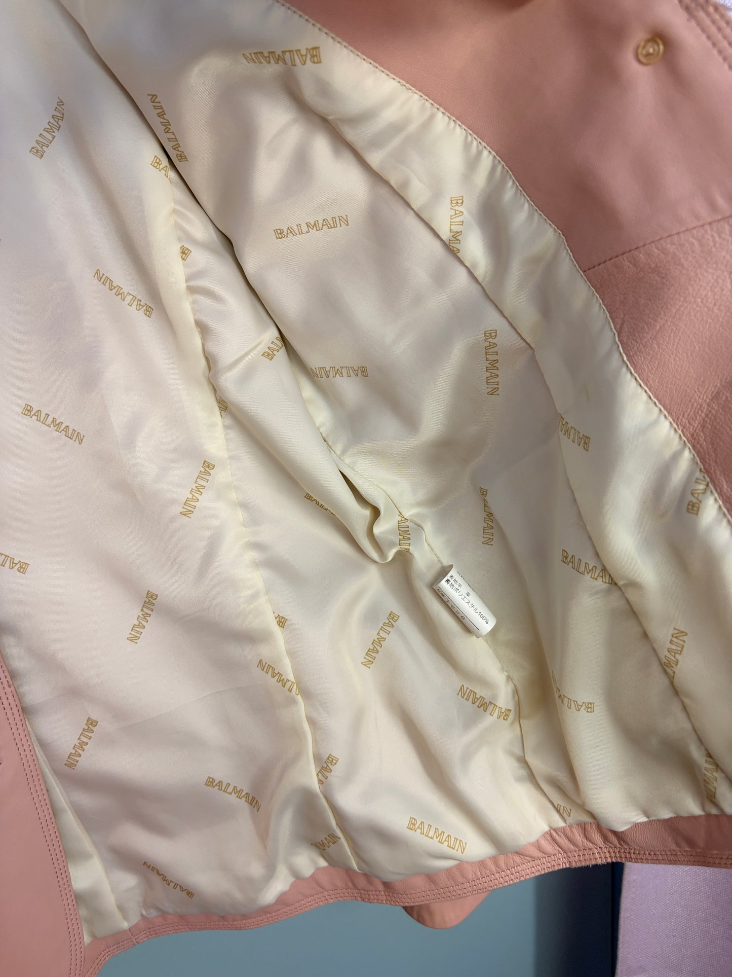 Vintage Balmain Leather Blazer in Baby Pink