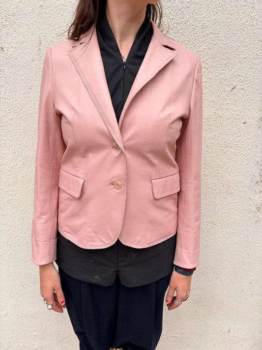 Vintage Balmain Leather Blazer in Baby Pink