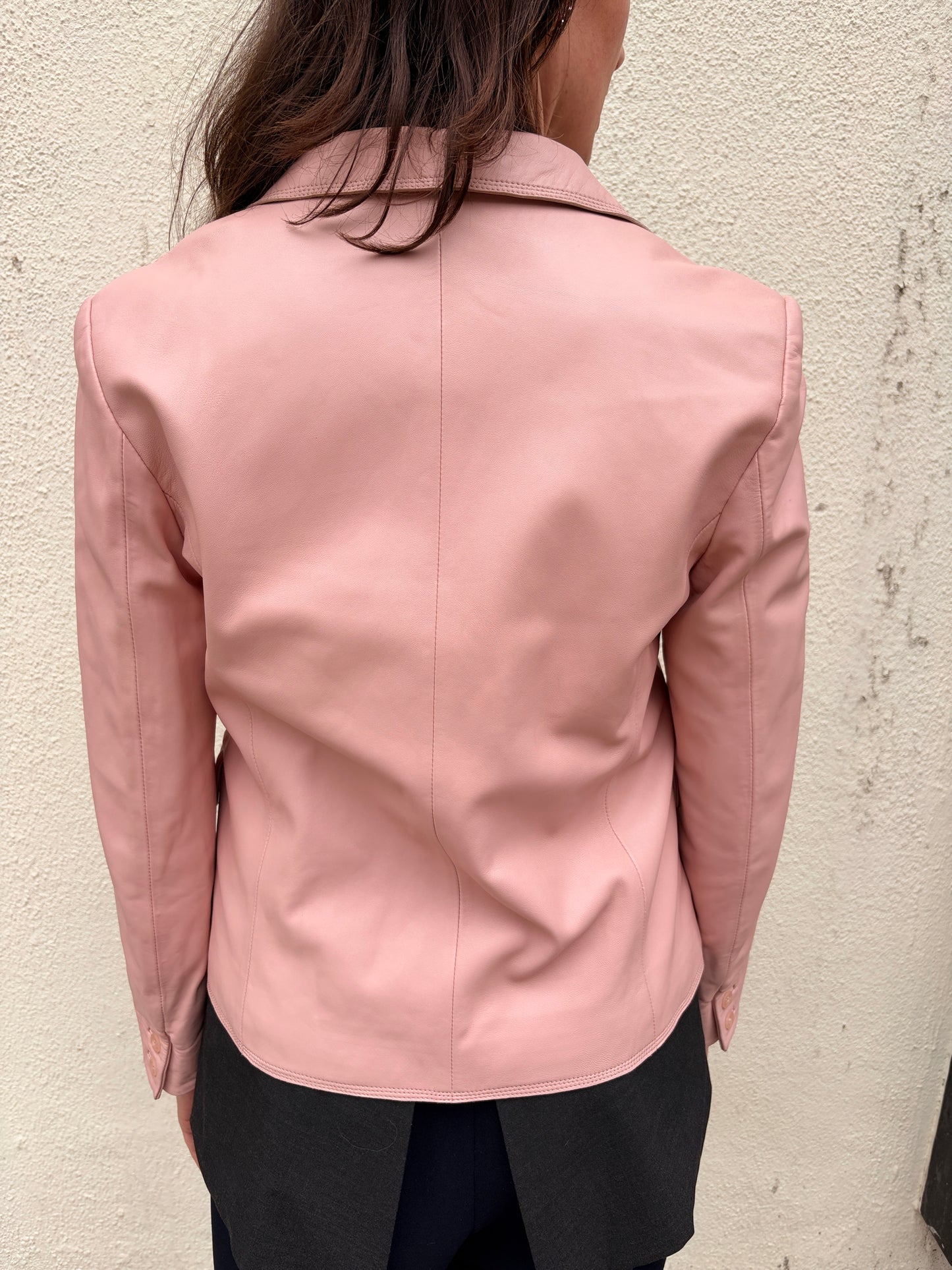 Vintage Balmain Leather Blazer in Baby Pink