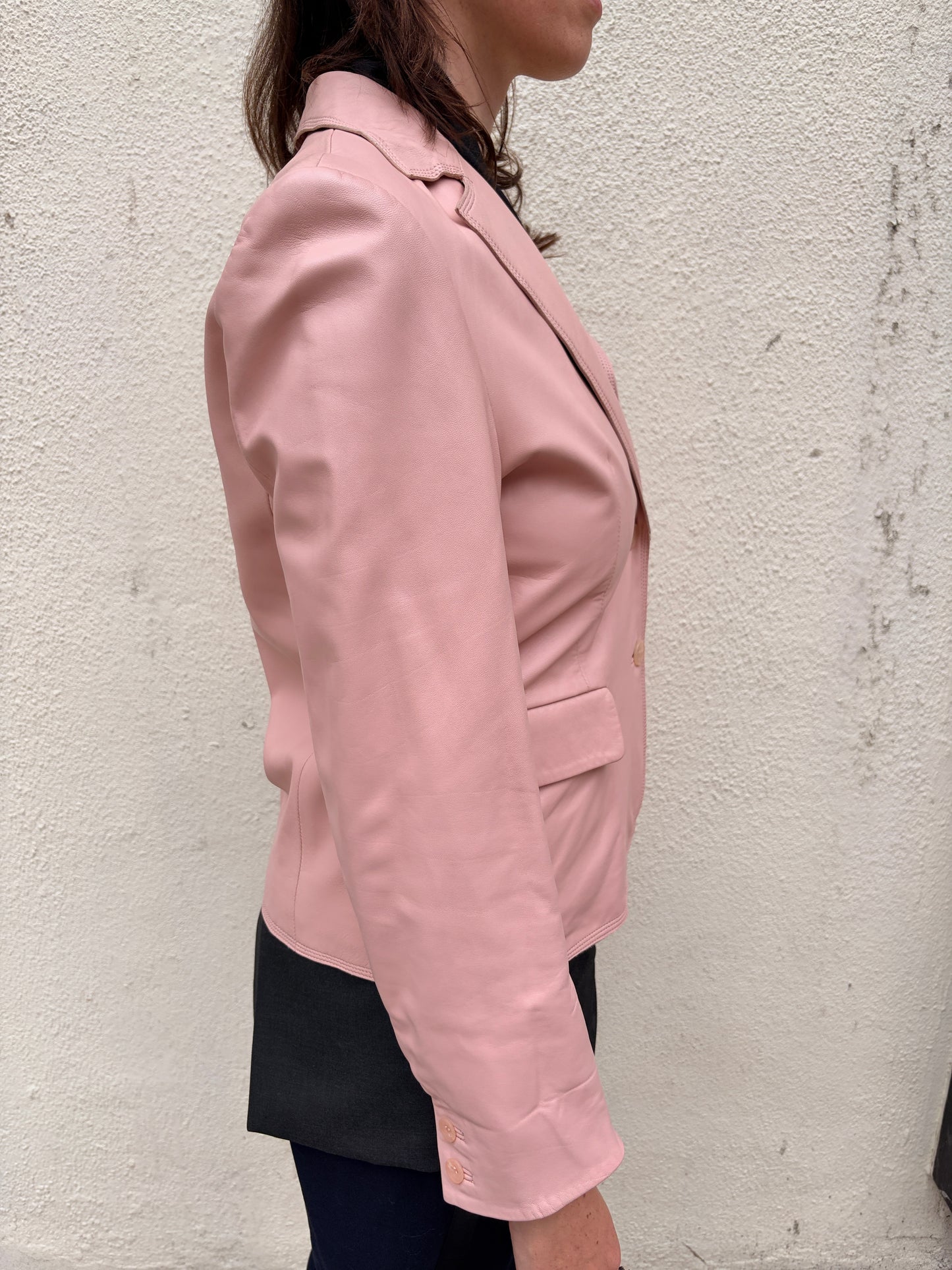 Vintage Balmain Leather Blazer in Baby Pink