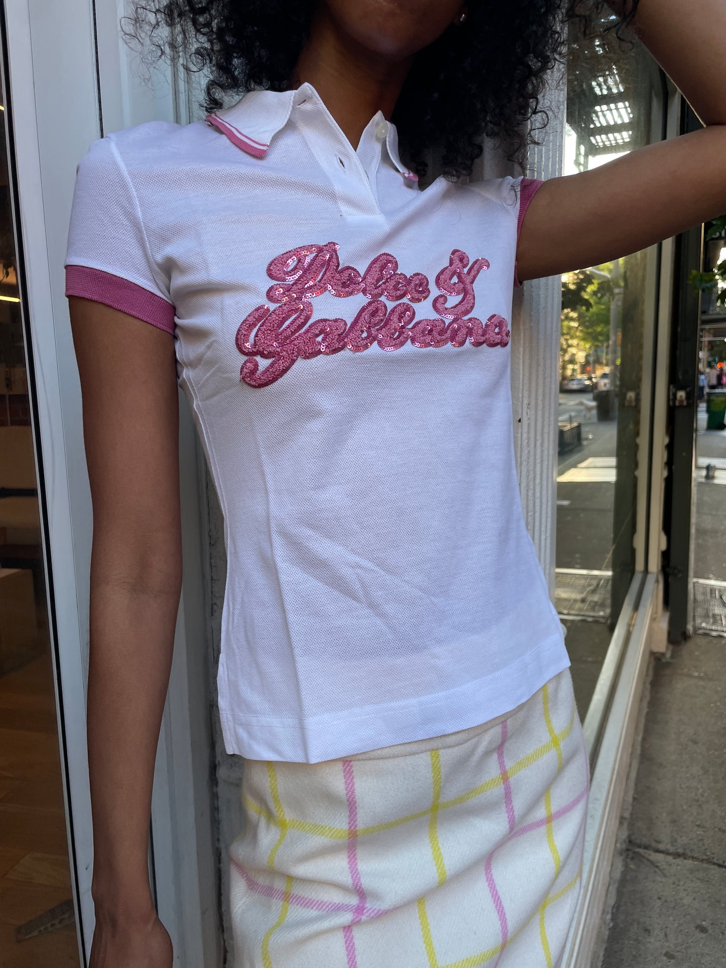 Dolce & Gabbana Sport Polo in White with Pink Accents