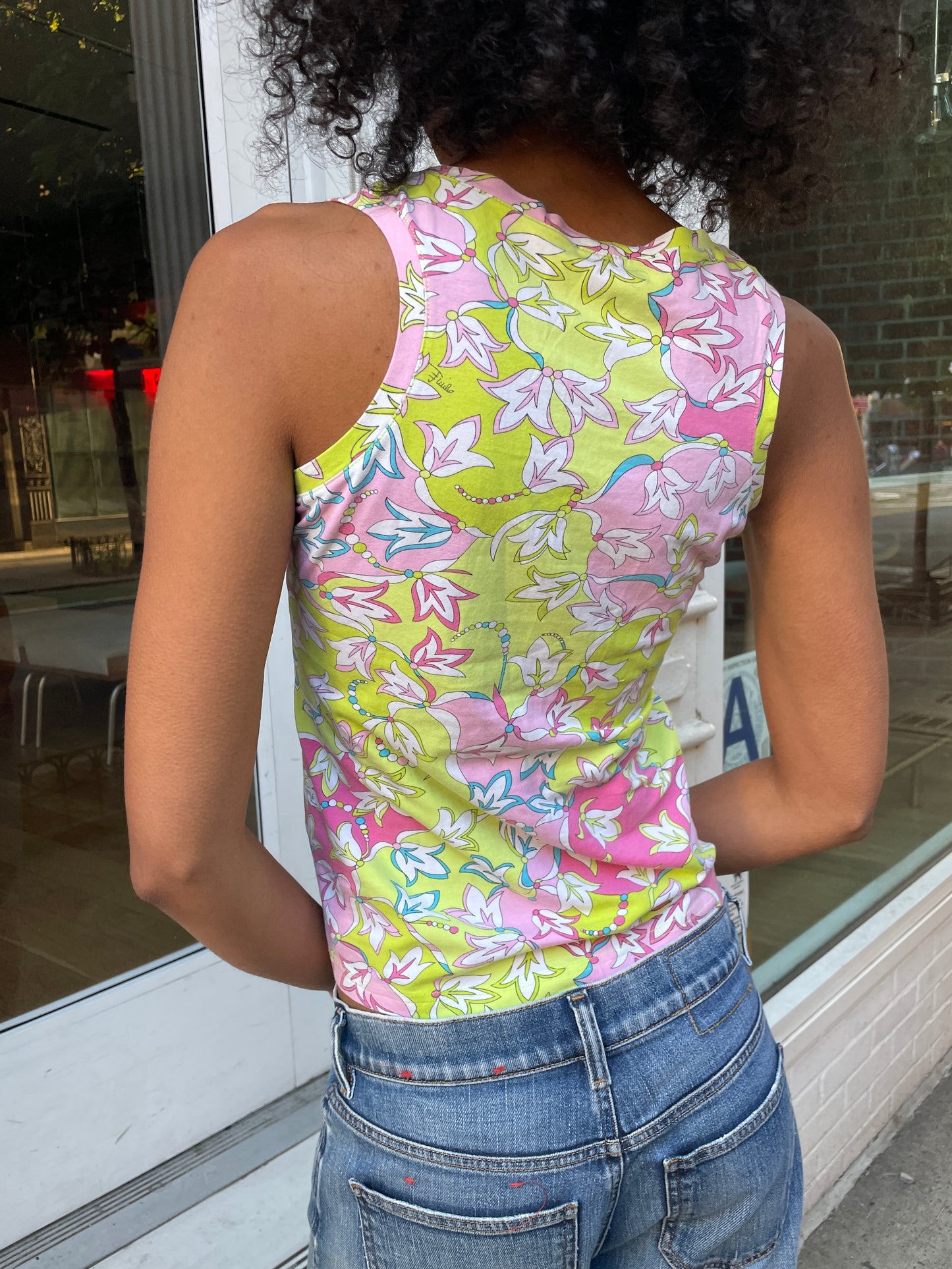 Emilio Pucci Green and Pink Print Tank Top