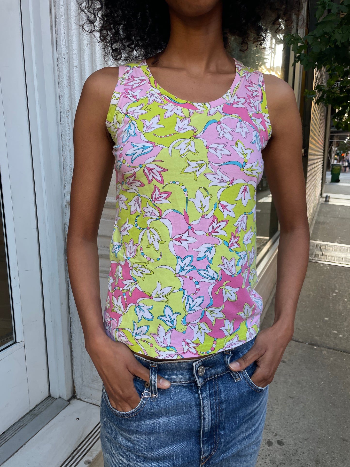 Emilio Pucci Green and Pink Print Tank Top