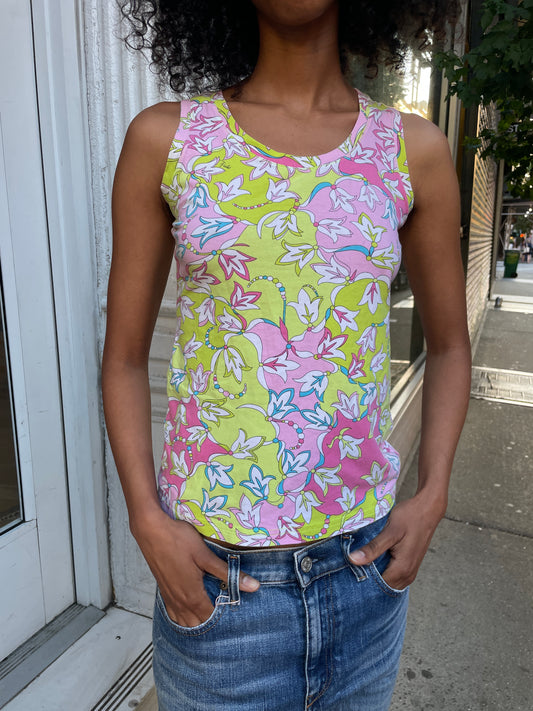 Emilio Pucci Green and Pink Print Tank Top