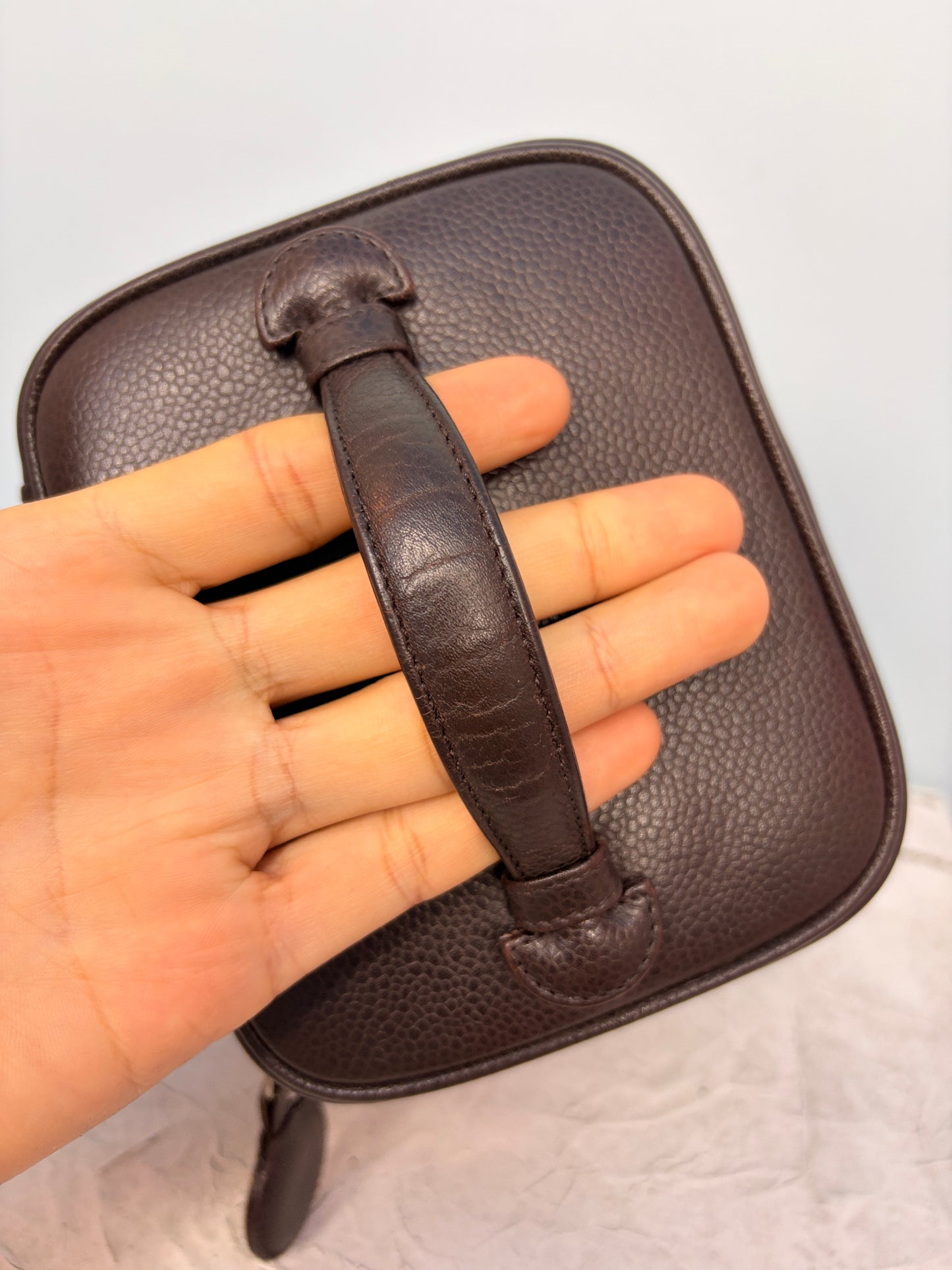 Vintage Chanel Vanity Top Handle Pouch in Dark Brown Caviar Leather