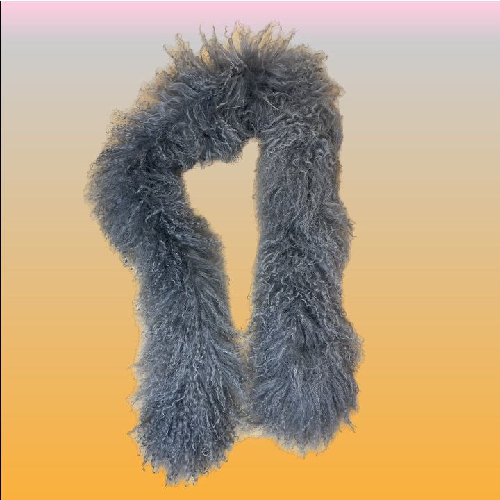 Gray Mongolian Fur Scarf
