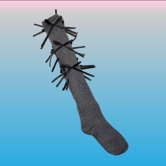 Long Coquette Bow Socks (Gray)