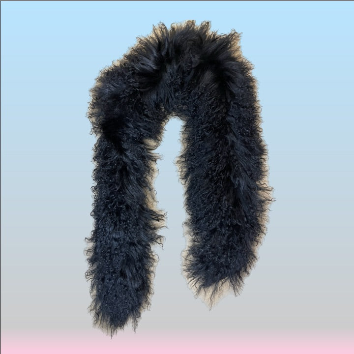 Black Mongolian Fur Scarf