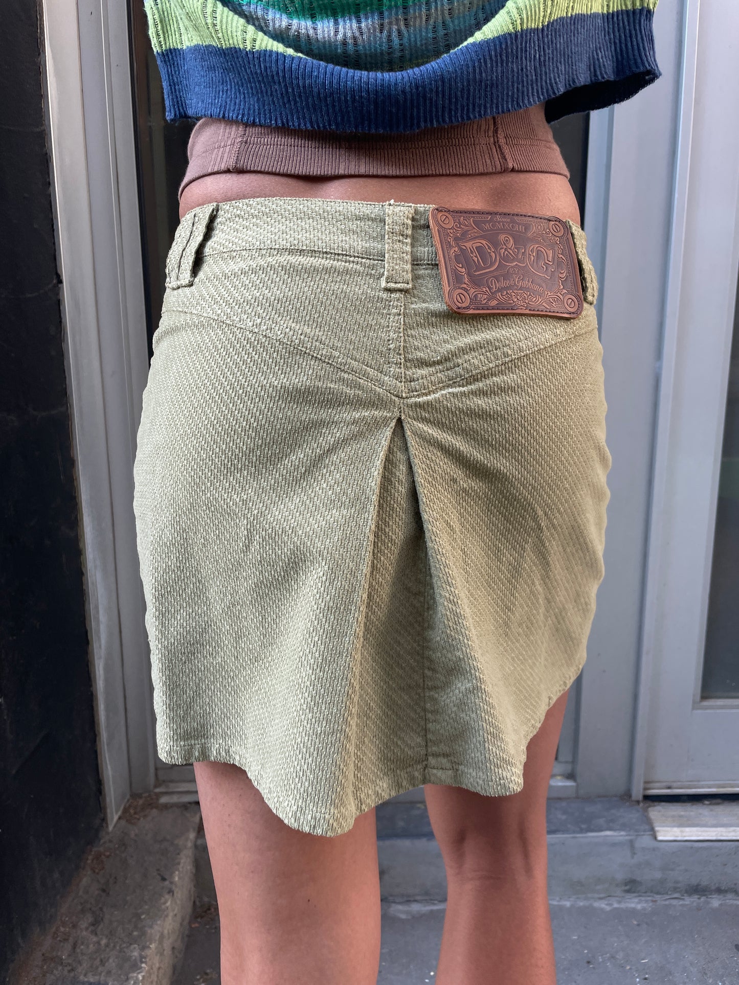 Dolce & Gabbana Green Skirt with Leather Logo Patch