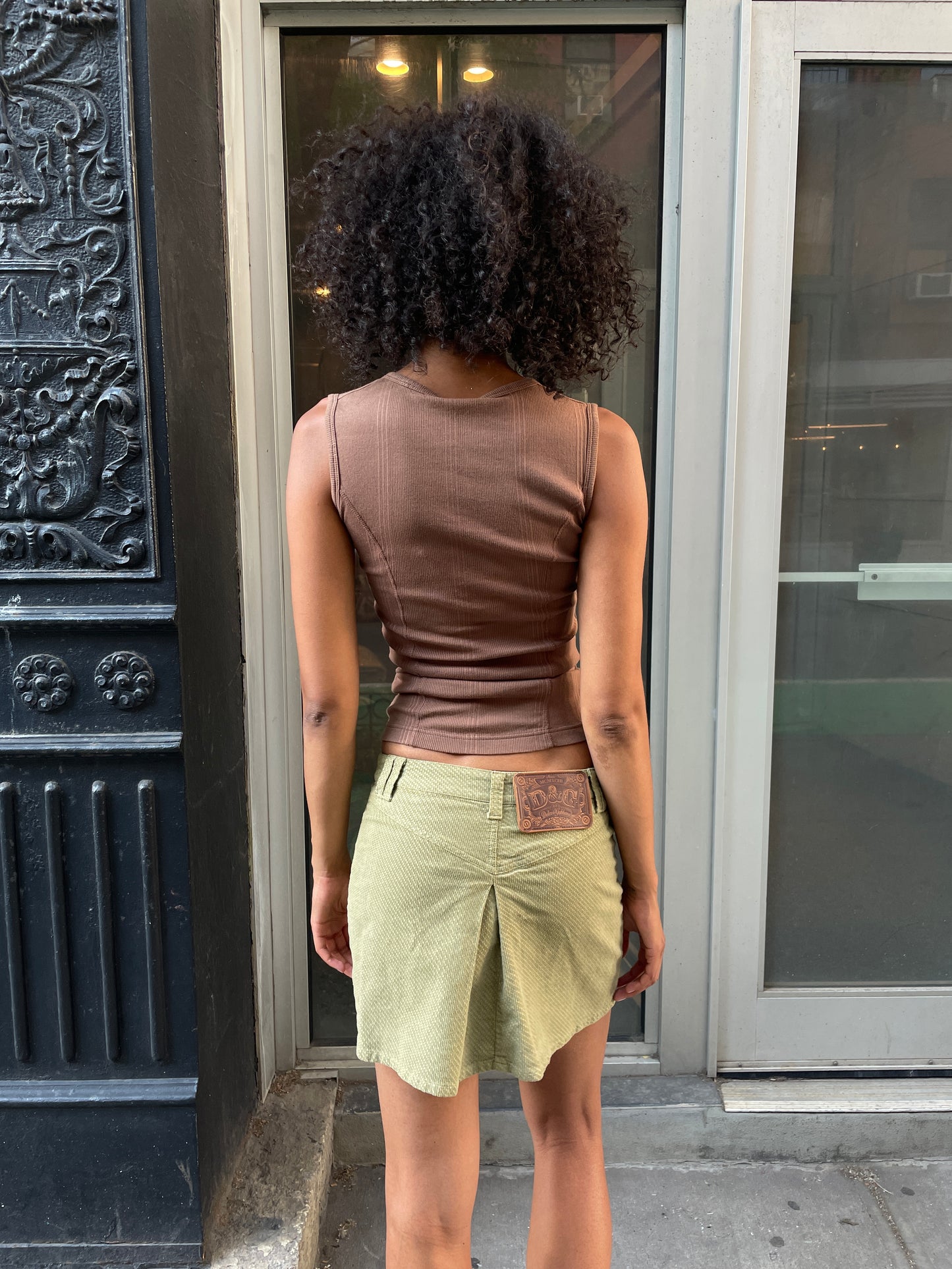 Dolce & Gabbana Green Skirt with Leather Logo Patch