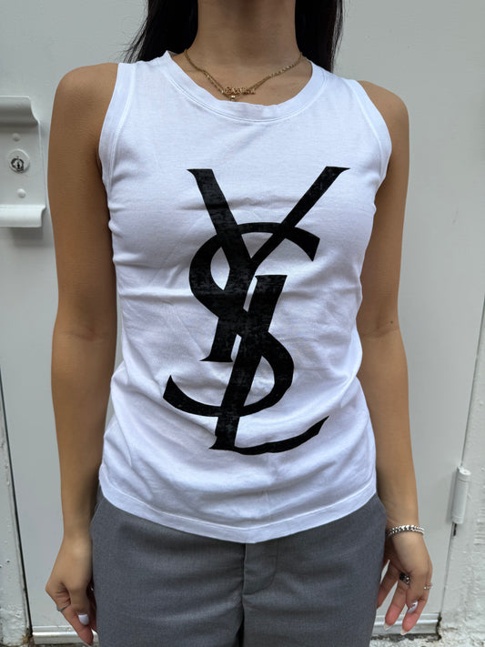 Yves Saint Laurent Rive Gauche Y2K Black Velvet Logo Tank Top