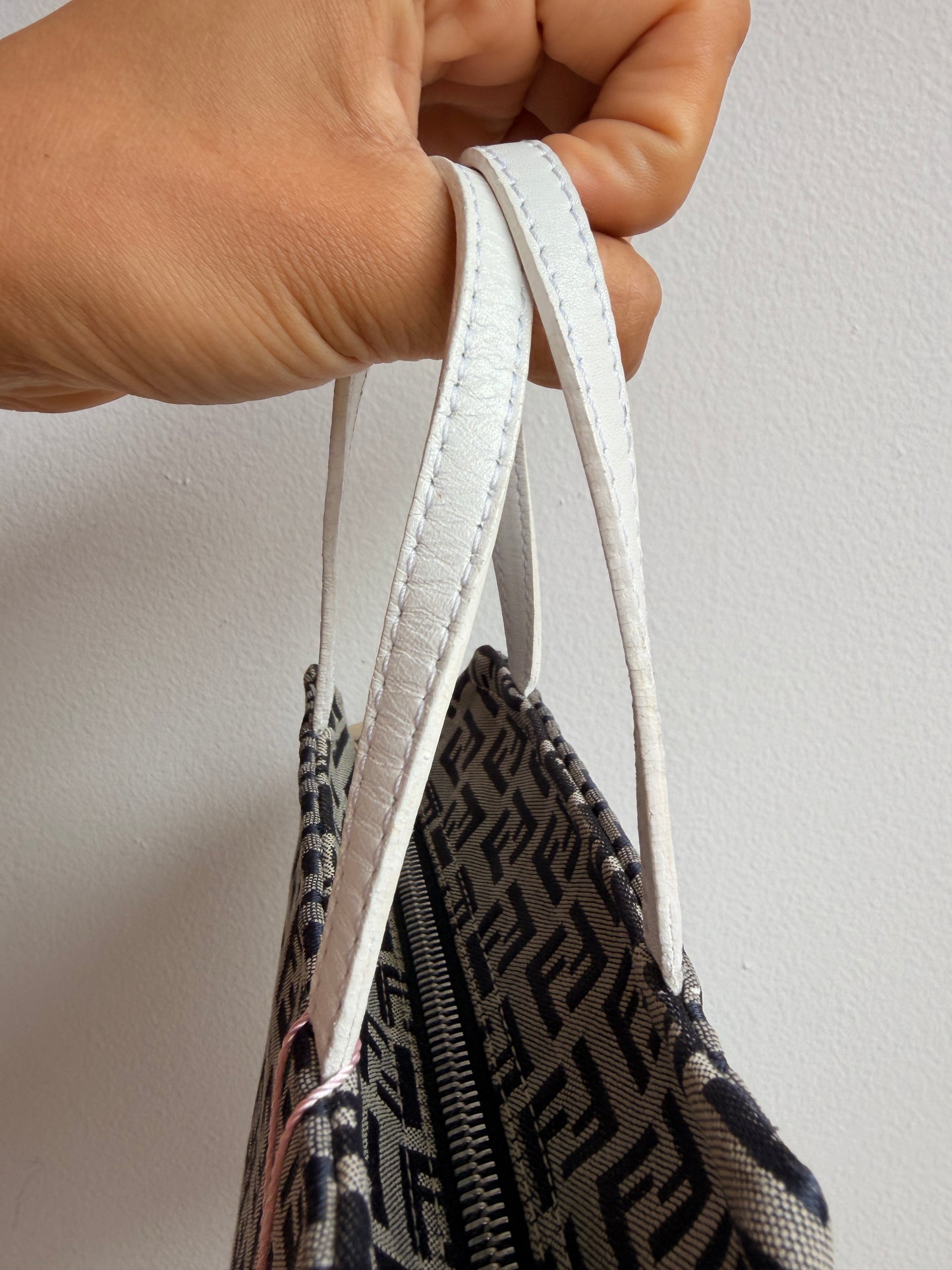 Fendi Zucchino Mini Bag in Navy with White Leather Trim