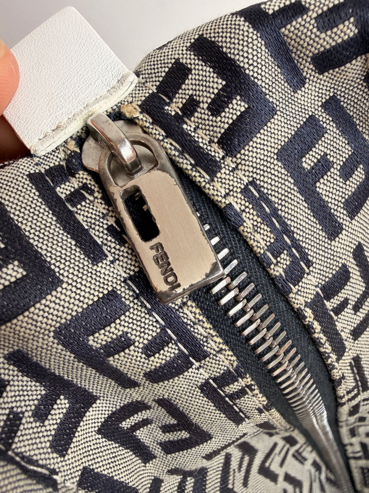 Fendi Zucchino Mini Bag in Navy with White Leather Trim