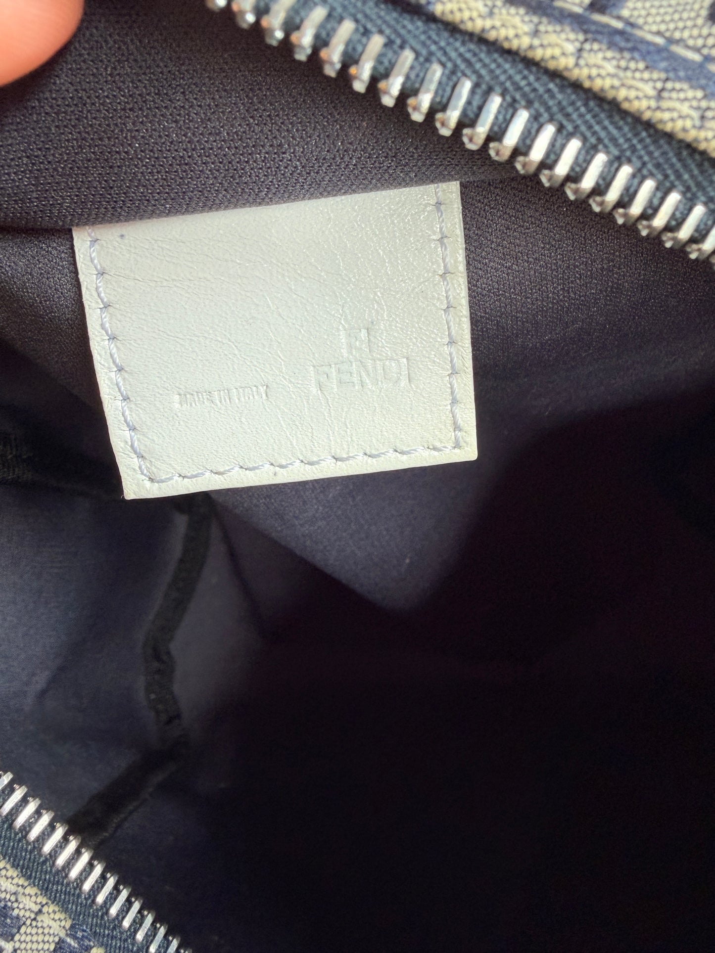 Fendi Zucchino Mini Bag in Navy with White Leather Trim