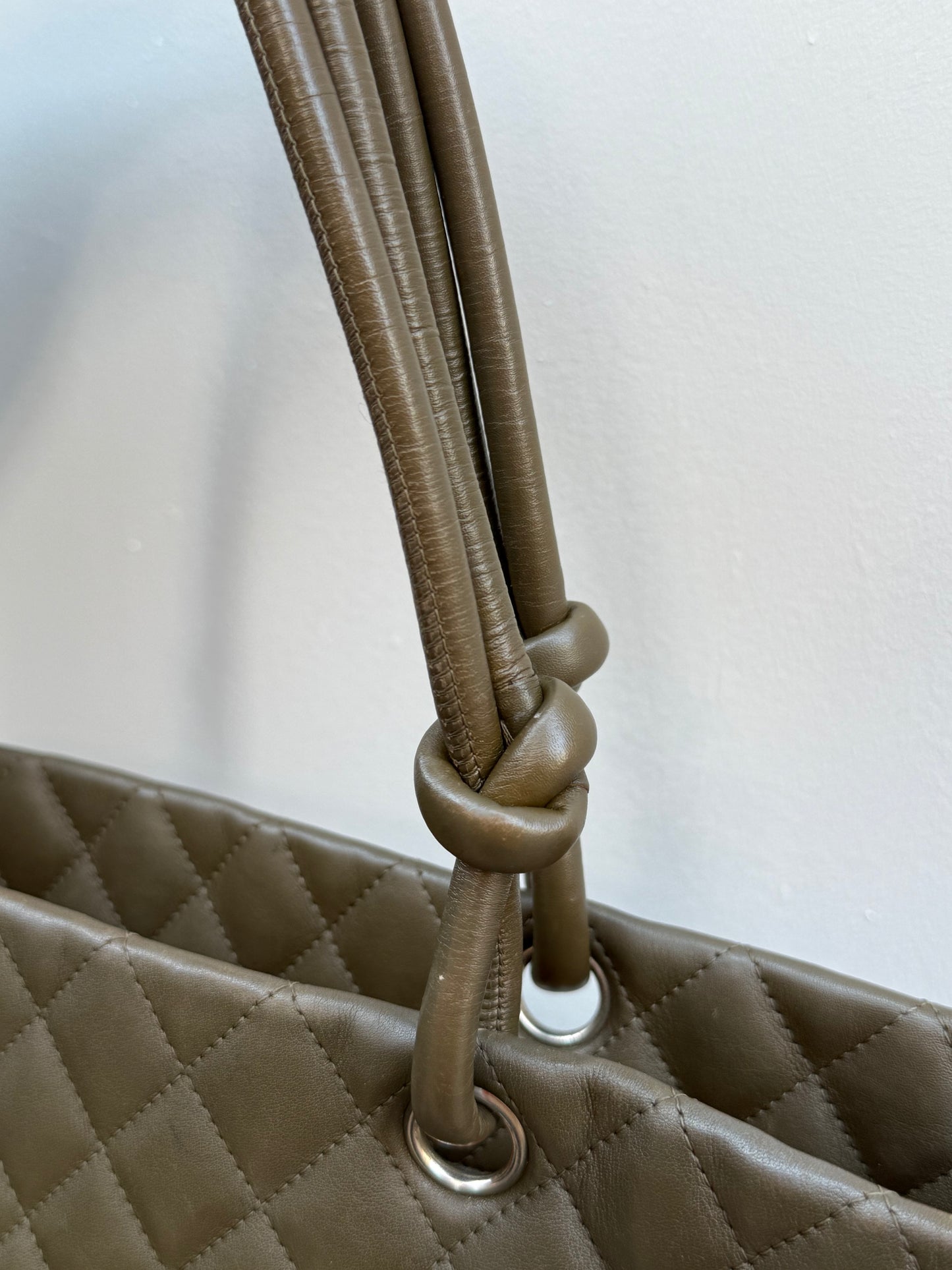 Chanel 2004 Olive Green Leather Python CC Cambon Medium Tote Bag