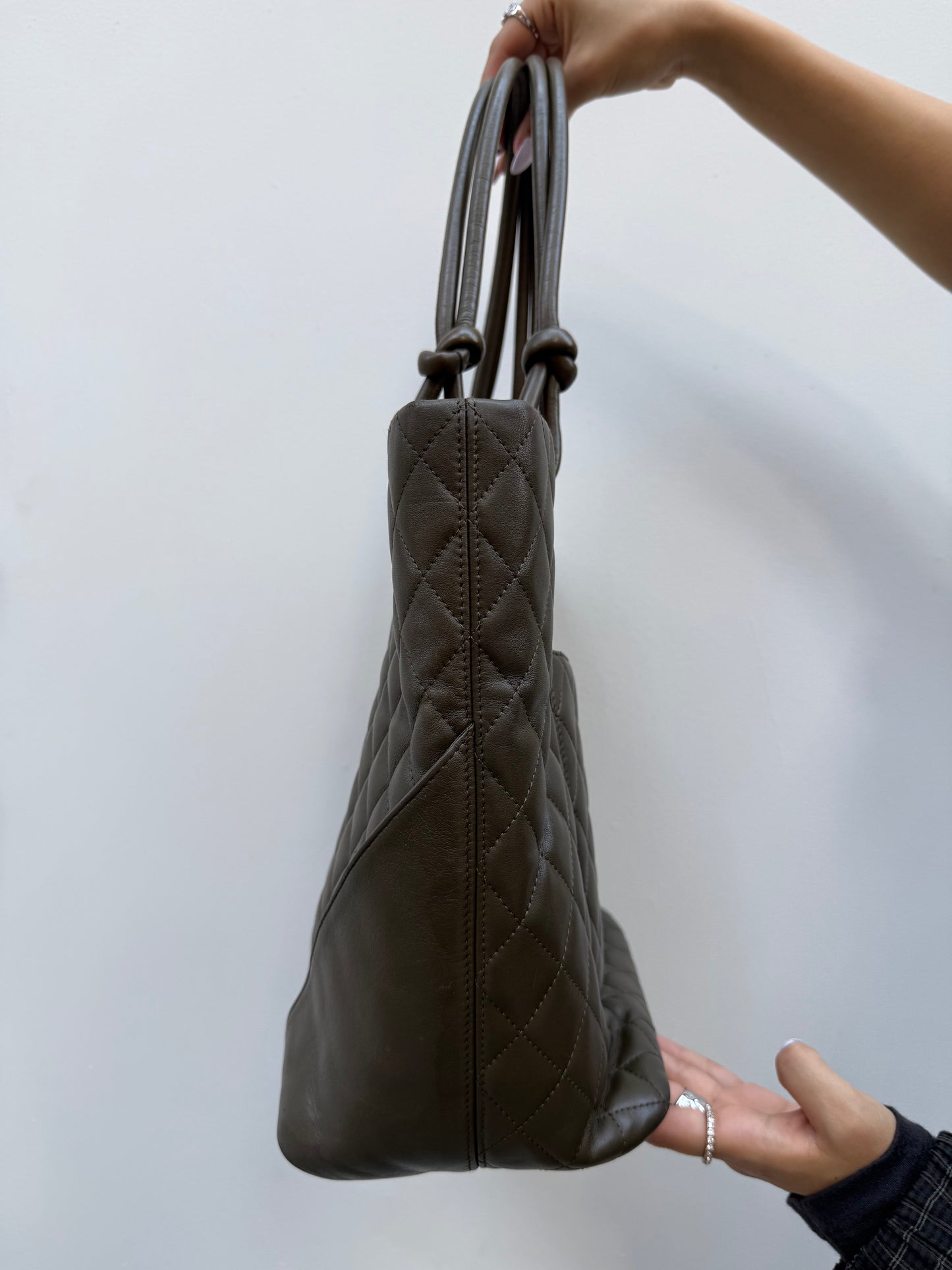 Chanel Y2K Olive Green Leather Python CC Cambon Flat Tote Bag