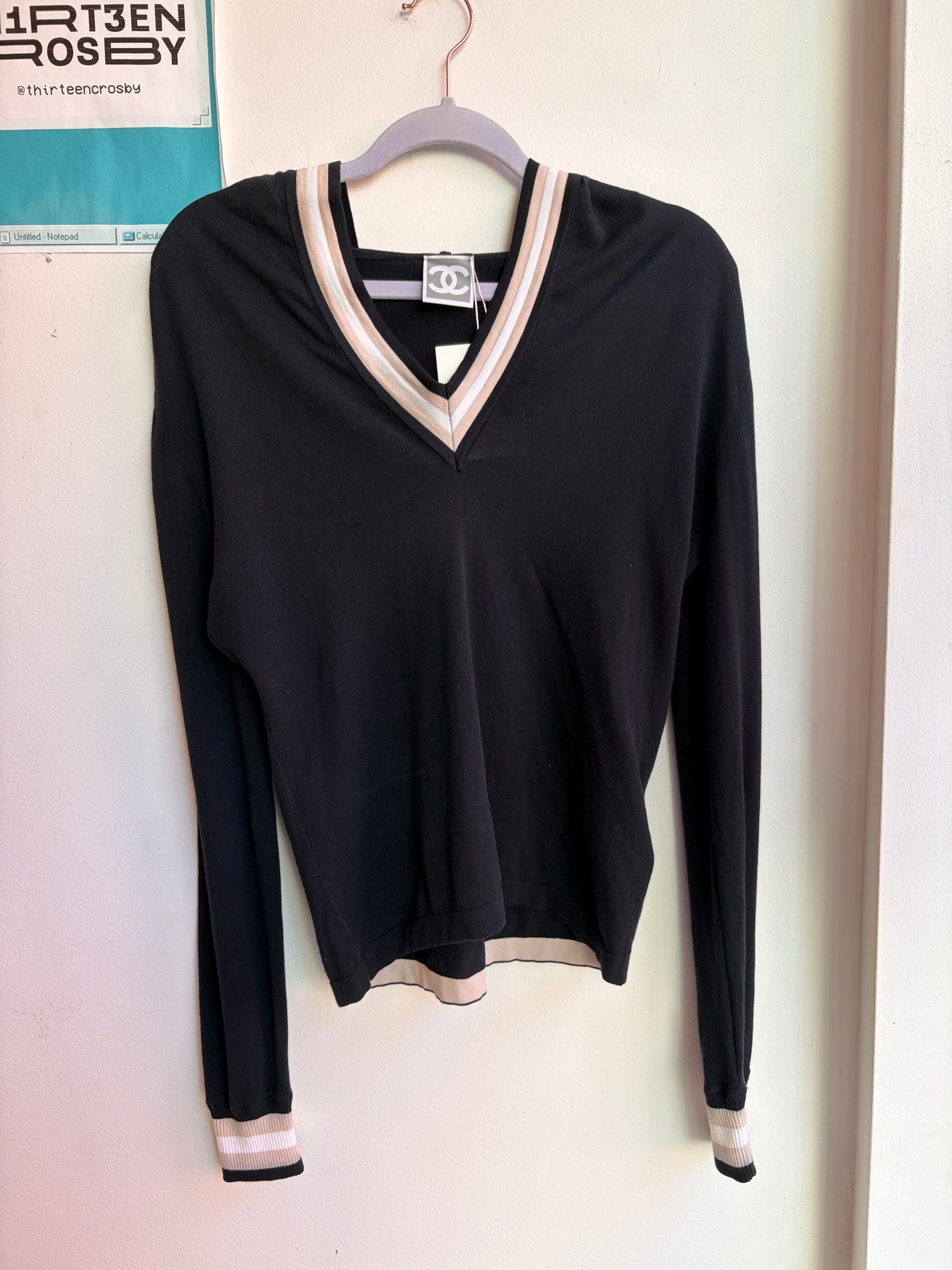 Chanel Spring 2008 Navy Hoodie with Stripe Trim